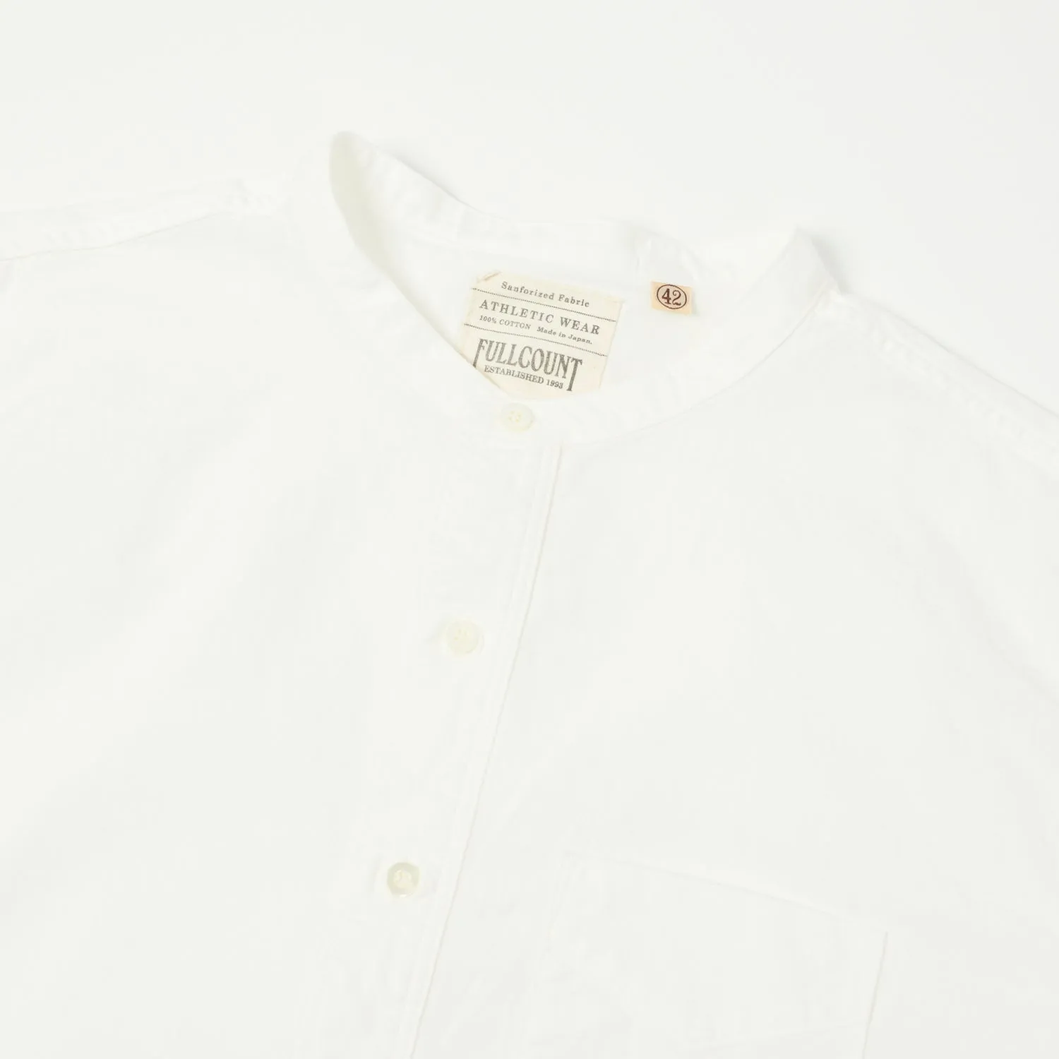 Full Count 4900 Stand Collar Pullover Chambray Shirt - White Round Collar