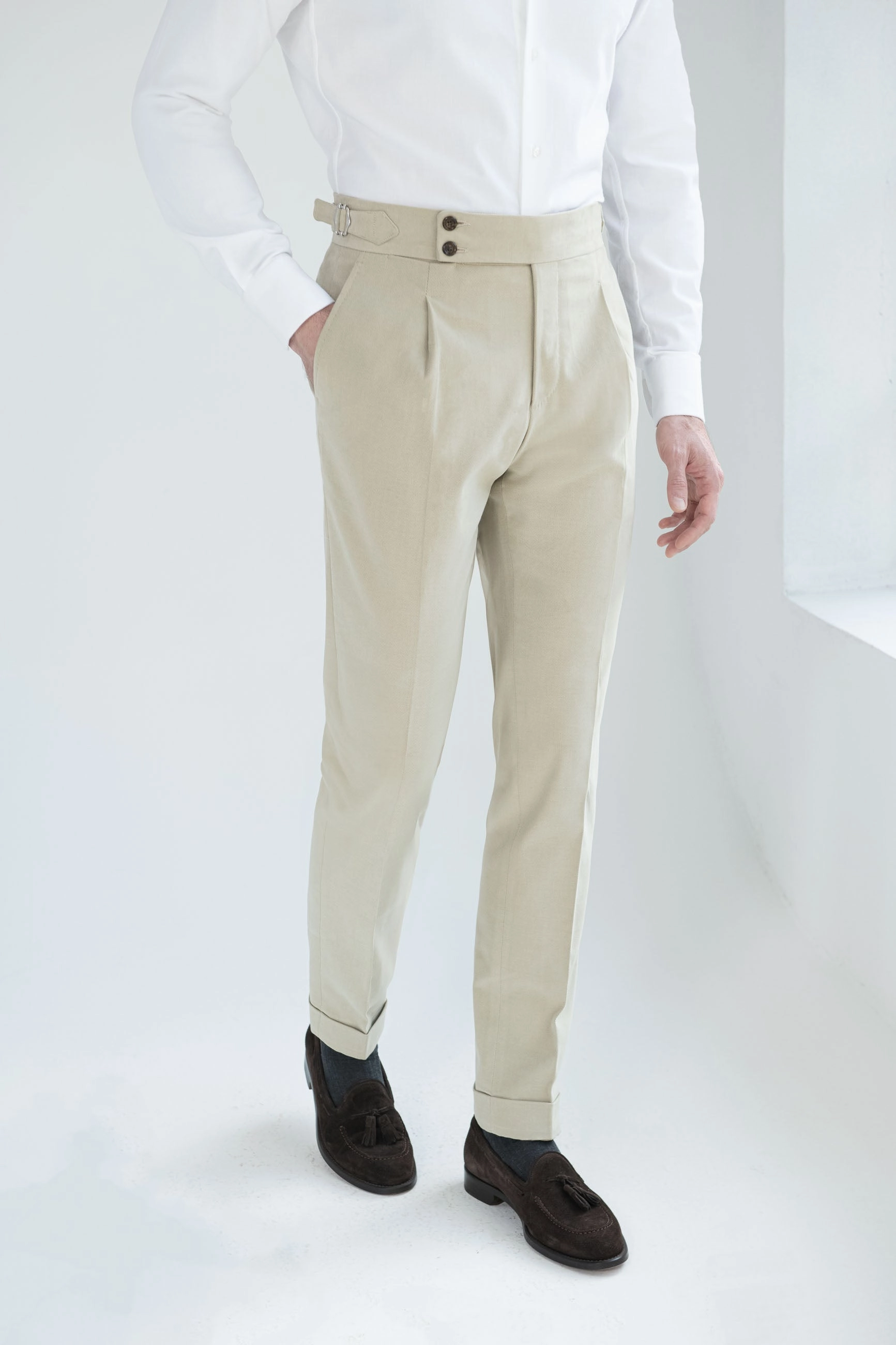 Sand cotton Soragna trousers - Made in Italy Flat waistband