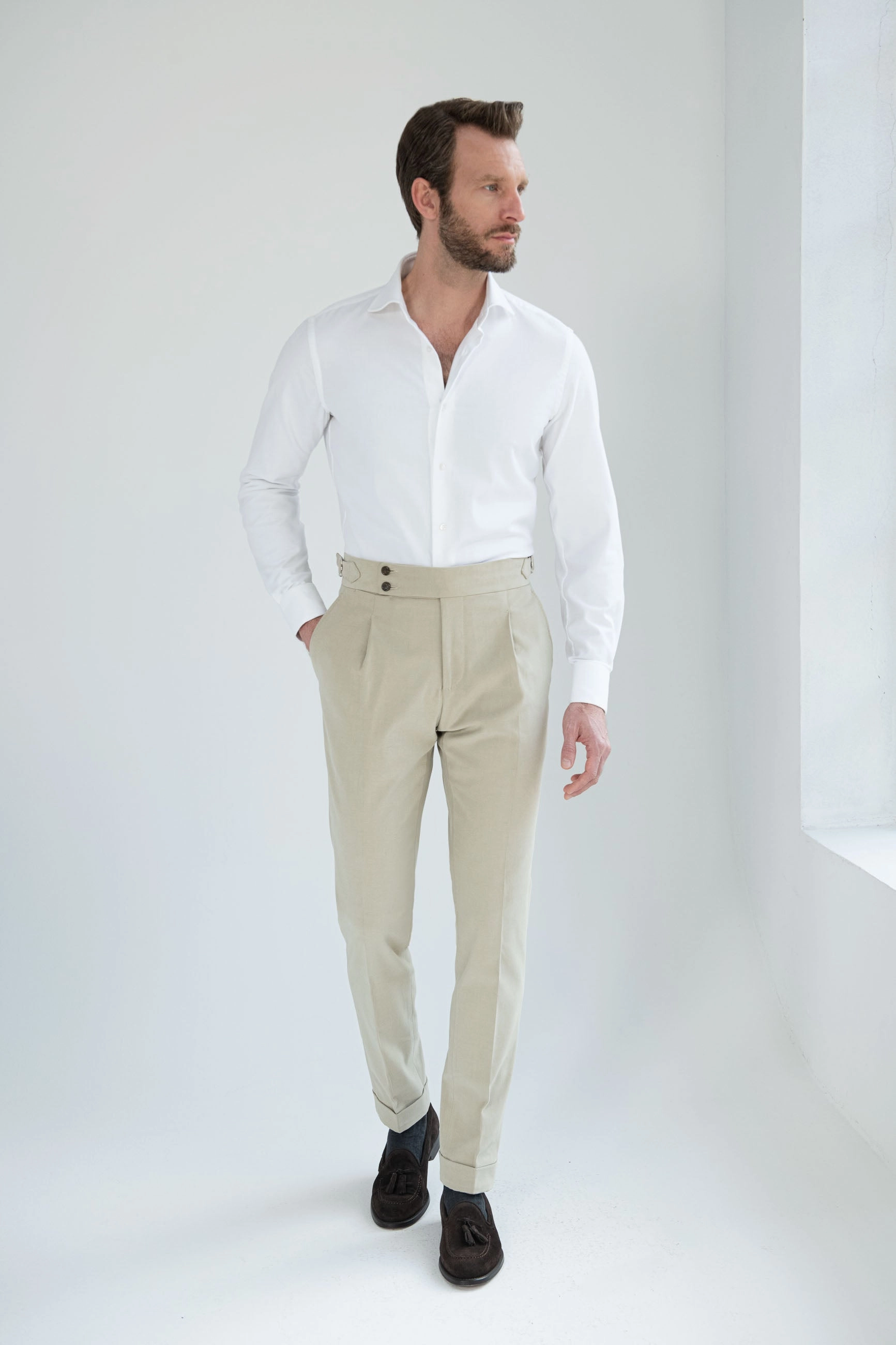 Stretchy Material ArticulatedJoints Sand cotton Soragna trousers - Made in Italy
