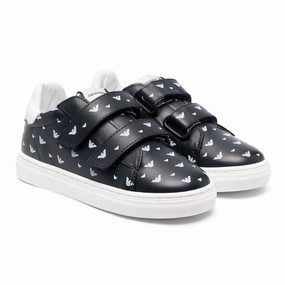 Navy Logo Print Strap Sneakers Move Around