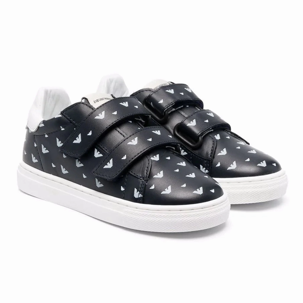 Navy Logo Print Strap Sneakers Move Around