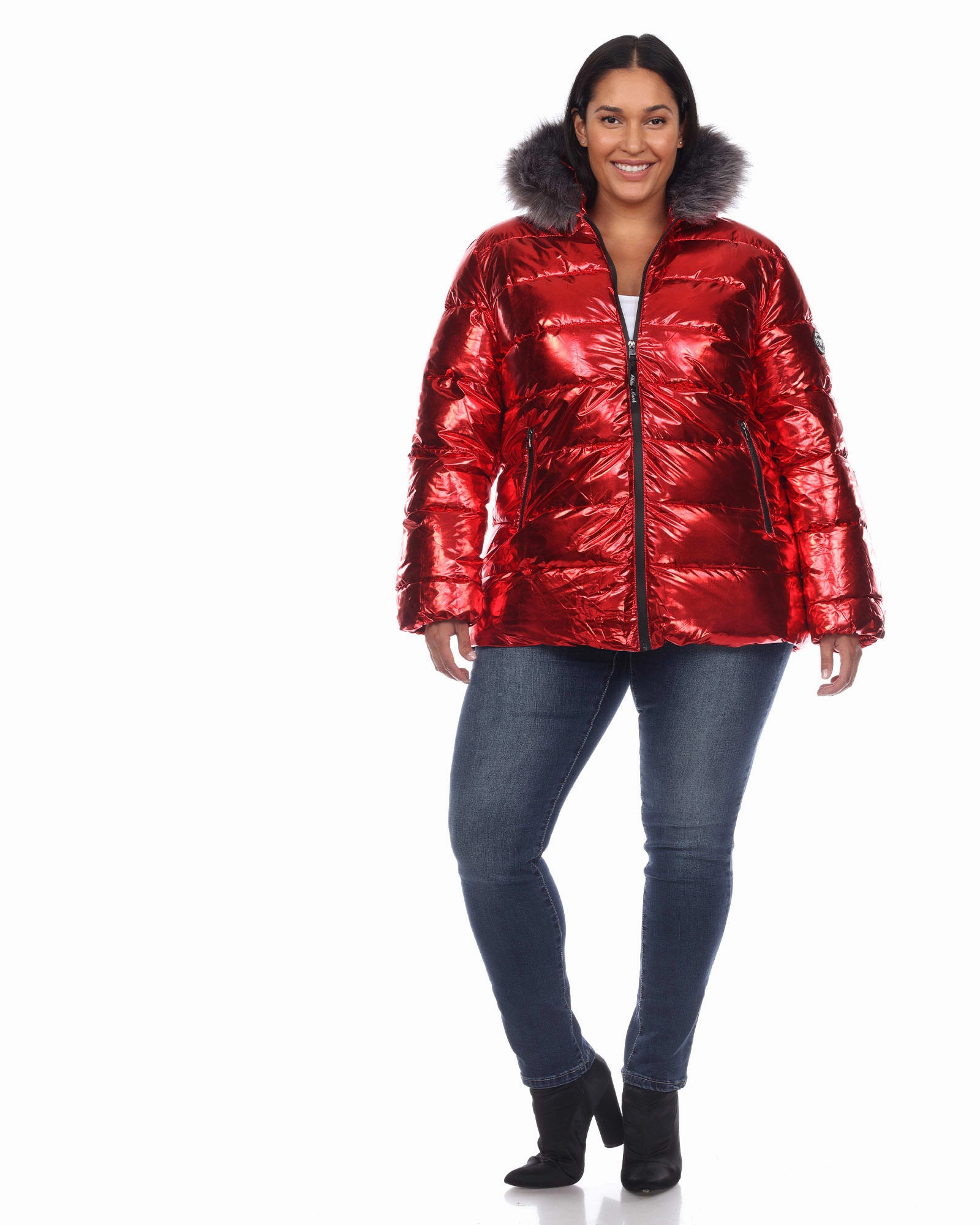 Comfortable fit Metallic Puffer Coat with Hoodie | Red