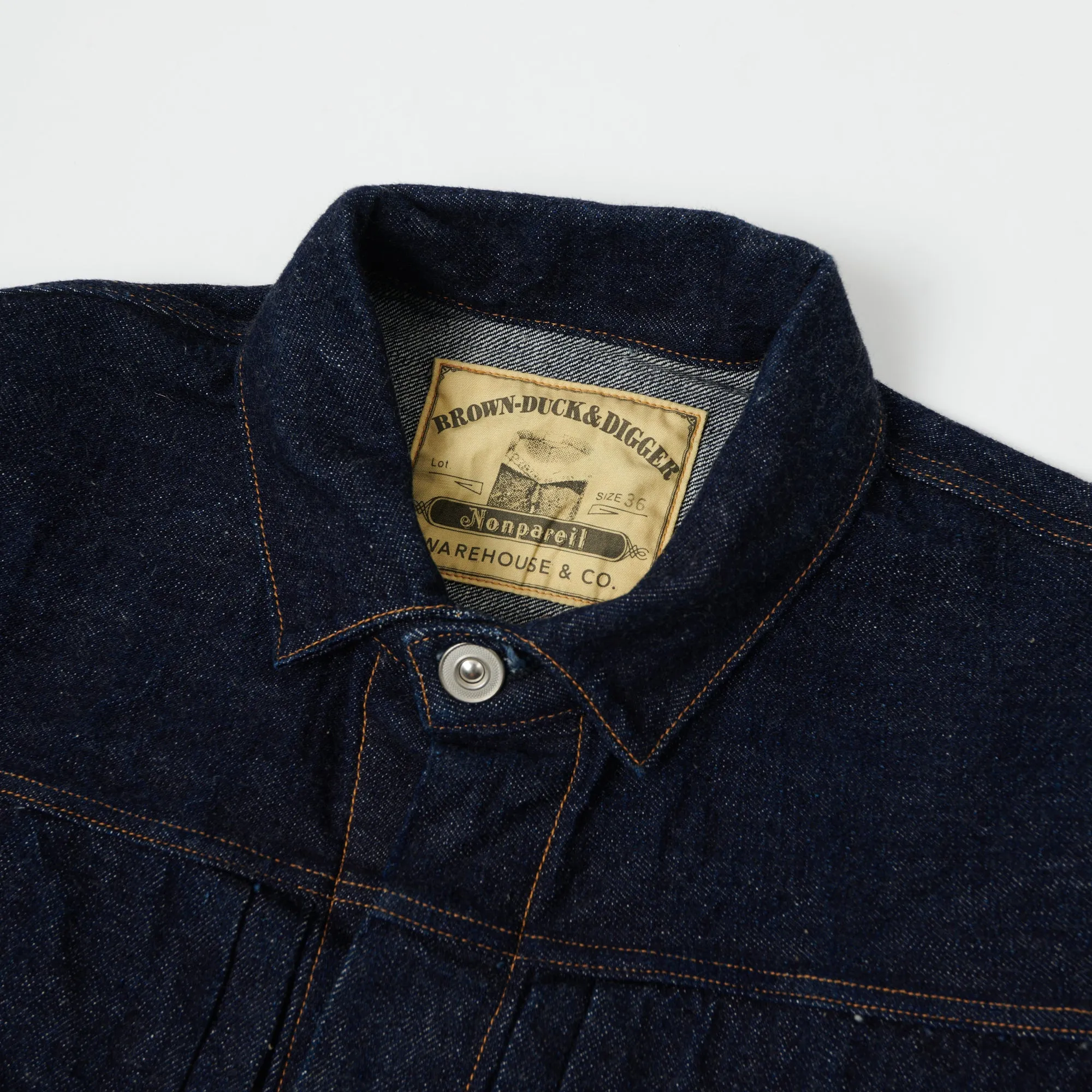 Warehouse & Co 'Brown-Duck & Digger' Denim Blouse Jacket - Rinsed Compression Fit Design Casual Fit Layer