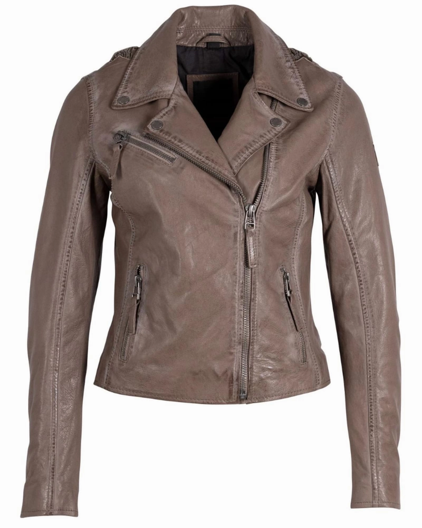 Christy Rf Leather Jacket in Taupe | Taupe Benefit Bold Look