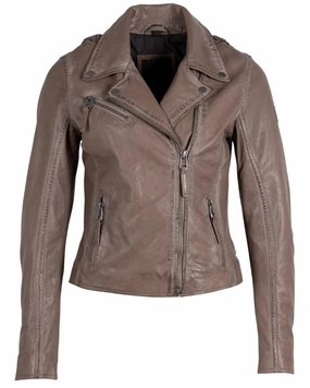 Christy Rf Leather Jacket in Taupe | Taupe Benefit Bold Look