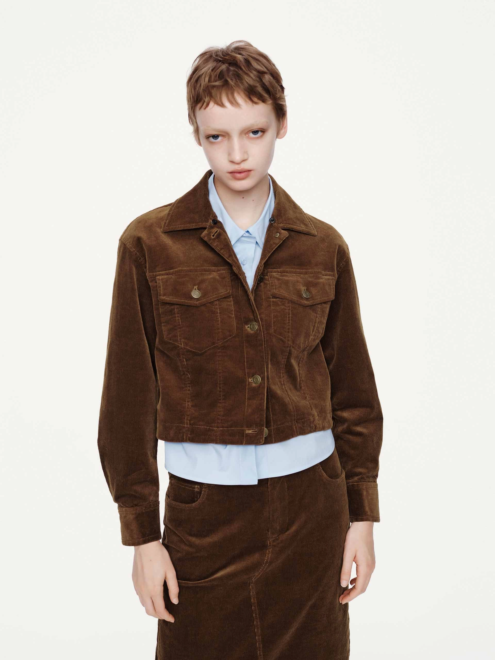 Fur Collar Corduroy Jacket Regular Fit Cut