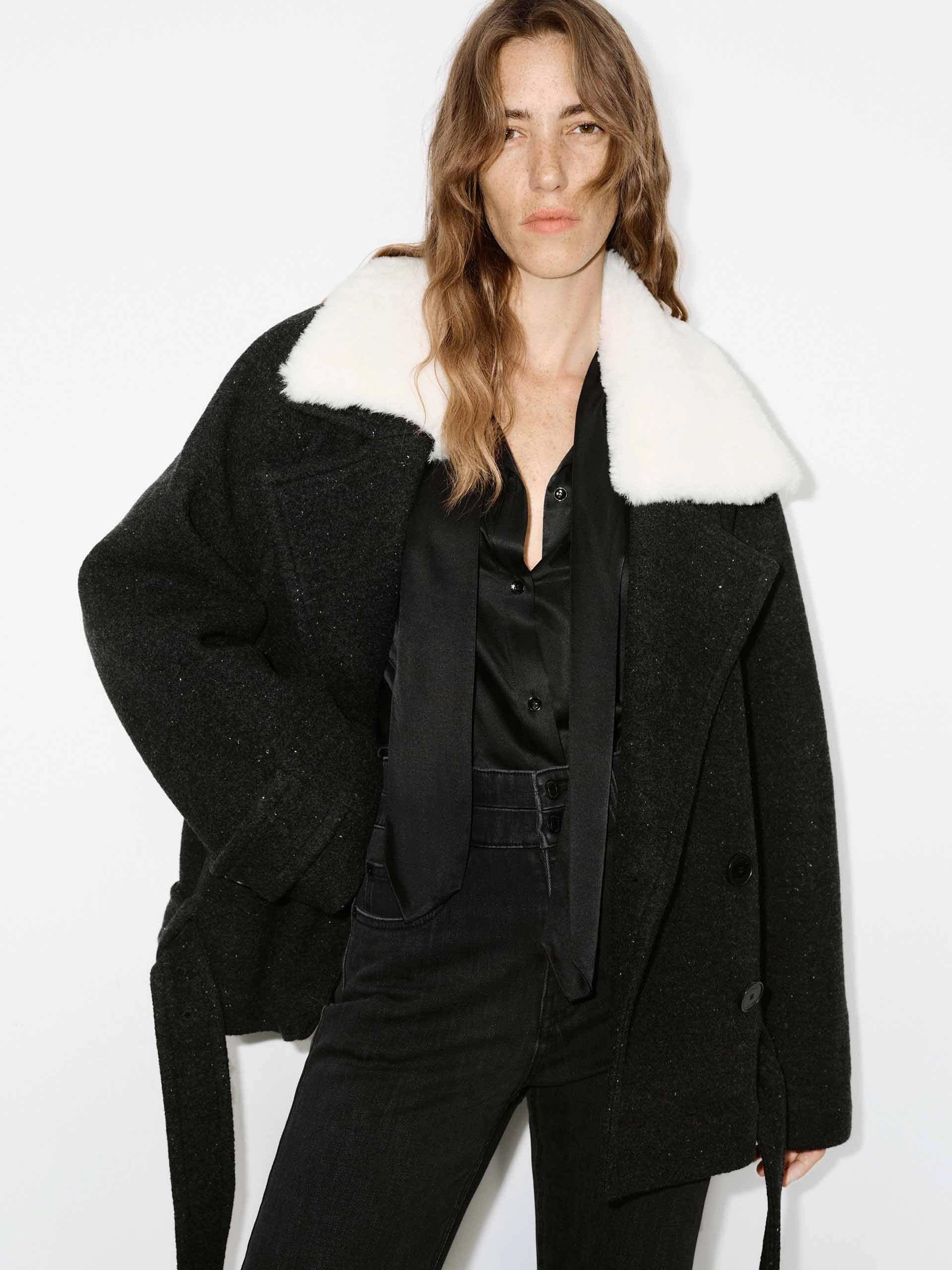 Fur Collar Quilted Coat with Belt Advanced Layering System Non Bulky Profile