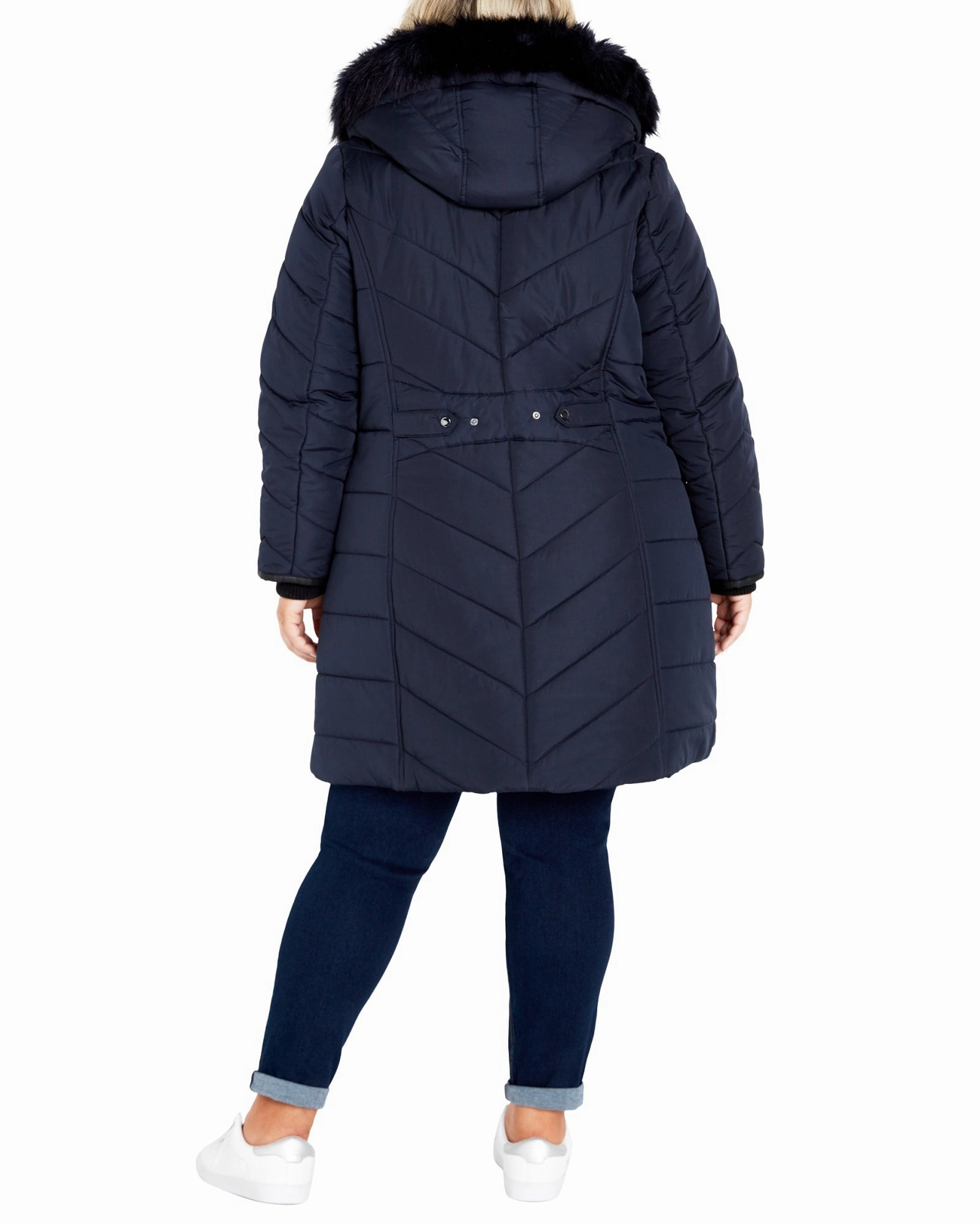 Job WaterResistant Shell Fur Hood Puffer Coat | Navy