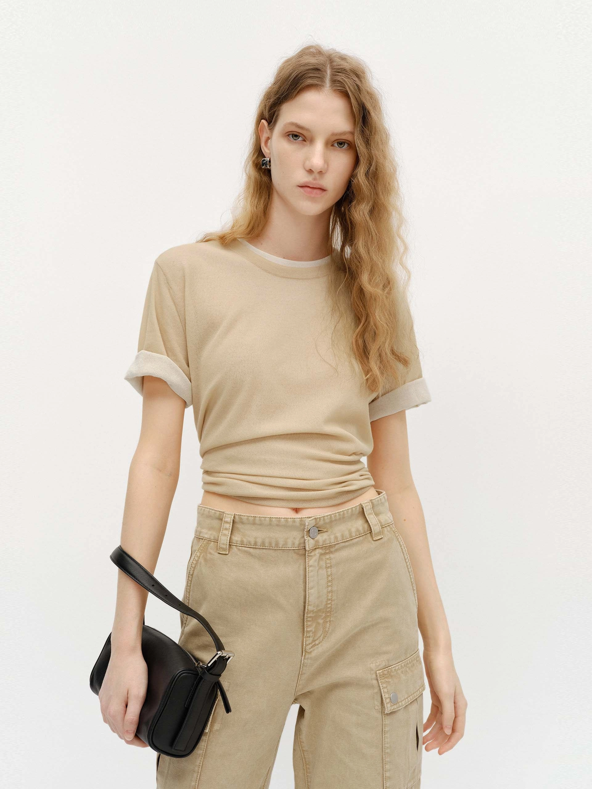 Breathable Open Weave Cotton Blend Layered Top