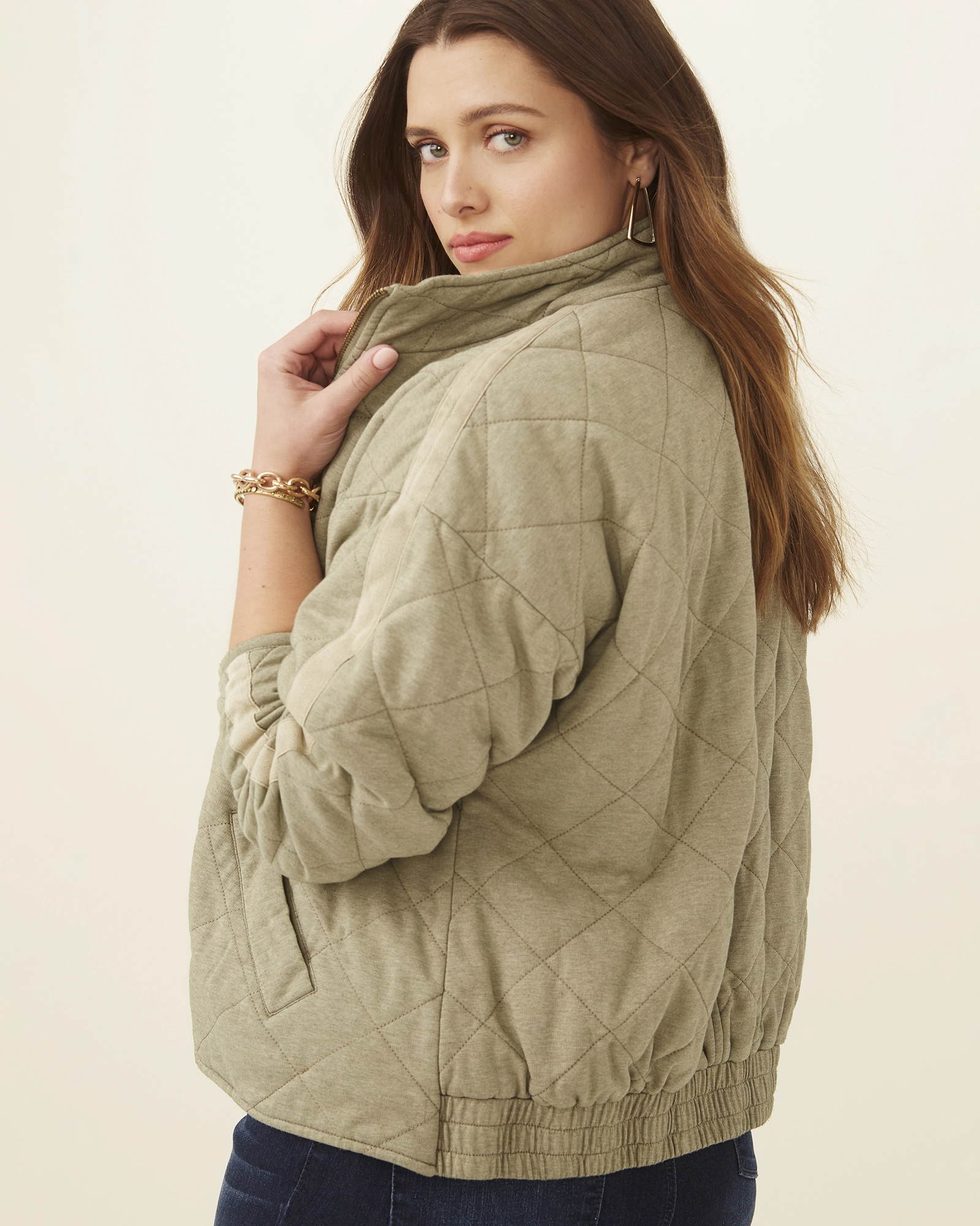 Gena Quilted French Terry Jacket | Forest Green Cold Morning Secure Closures