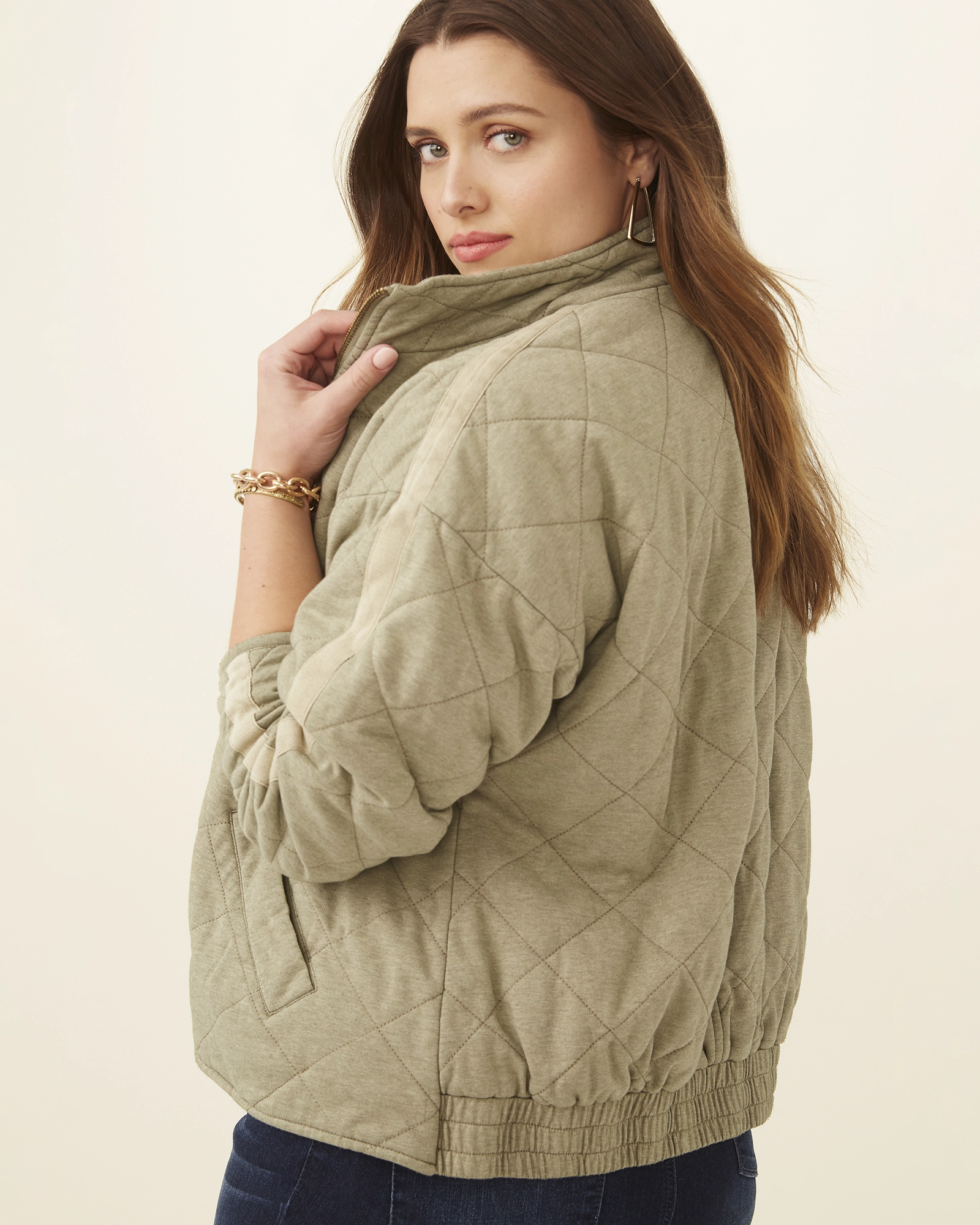 Gena Quilted French Terry Jacket | Forest Green Cozy Core