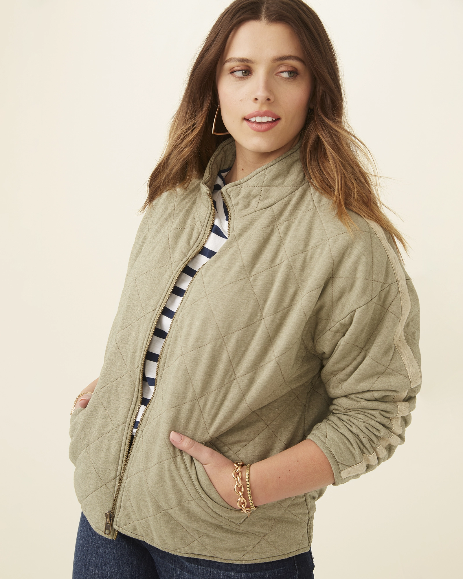 Wind Proof Allow Gena Quilted French Terry Jacket | Forest Green