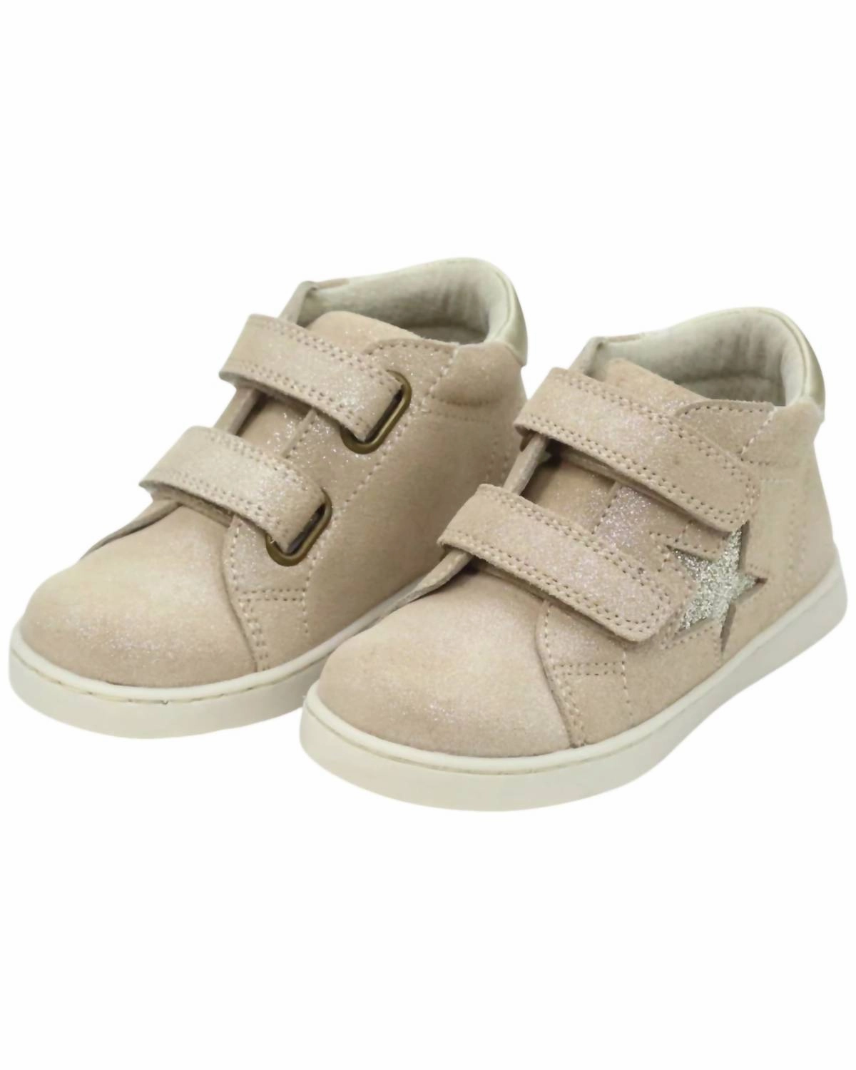 Girl's 691 Kira Double Strap Sneakers In Champagne Rocker Sole Technology Elastic Goring System