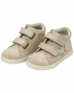 Girl's 691 Kira Double Strap Sneakers In Champagne Rocker Sole Technology Elastic Goring System
