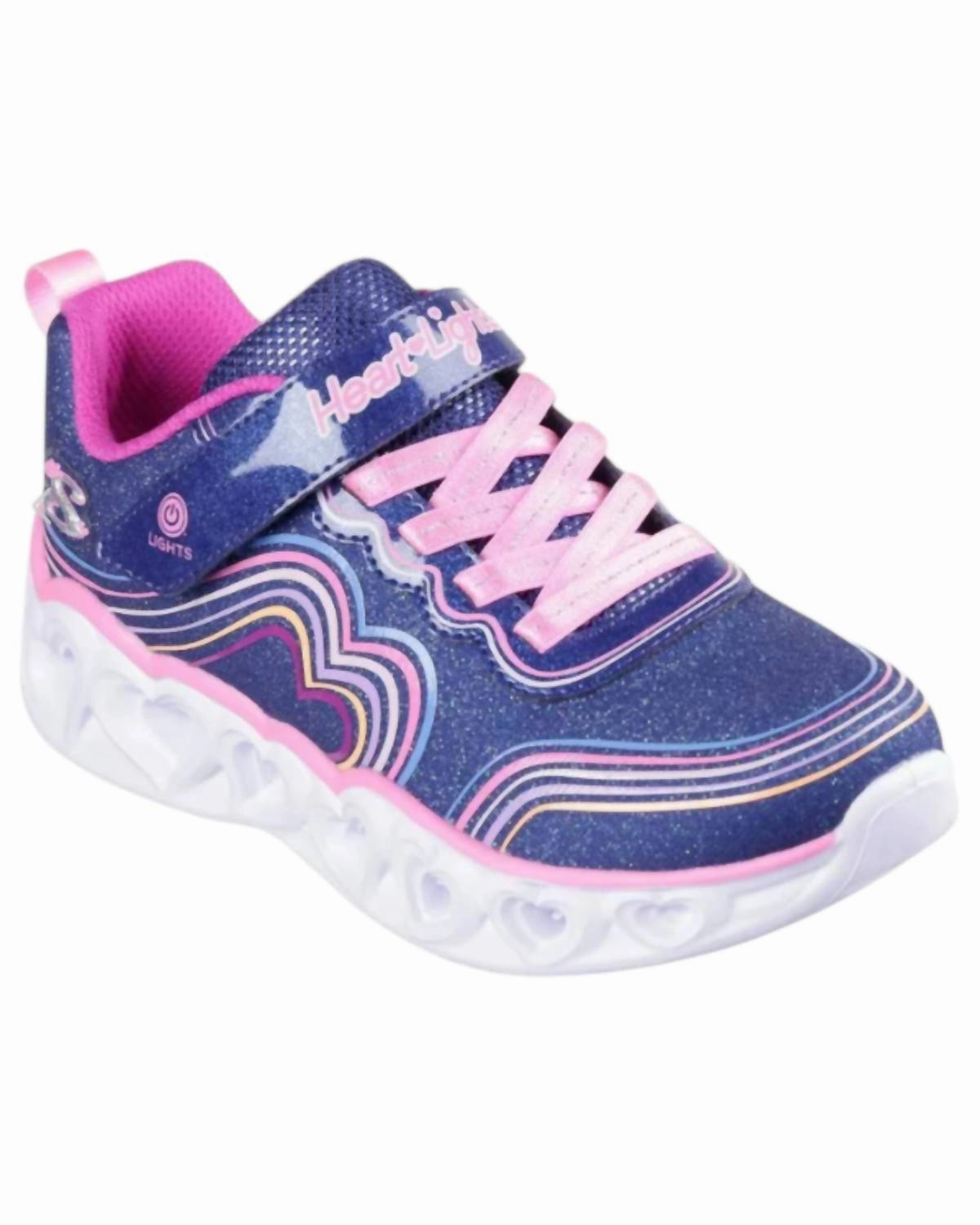 Girl's Heart Lights Retro Hearts Sneakers In Navy Multi Quick Ride