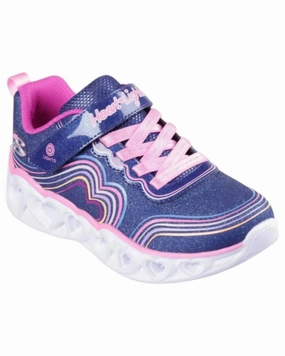 Essential Fit Ergonomic Lasting Girl's Heart Lights Retro Hearts Sneakers In Navy Multi