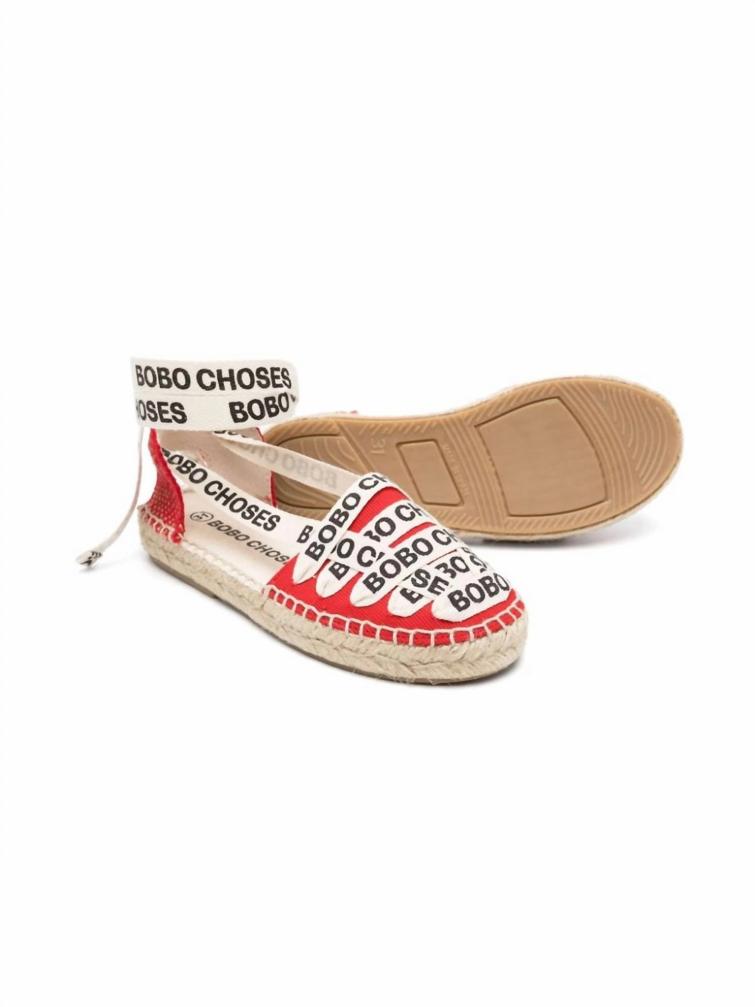 Girl's Lace-Up Cotton Espadrille In Red Flexible Midsole Bare Support