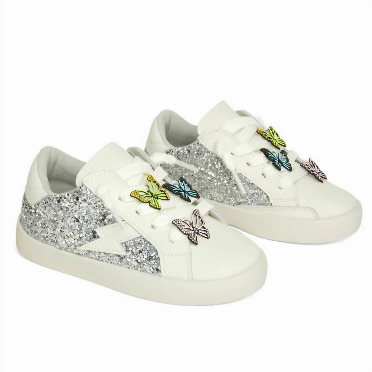 Girl's Mariposa Charm Sneakers In White Silver Neutral Stability Control