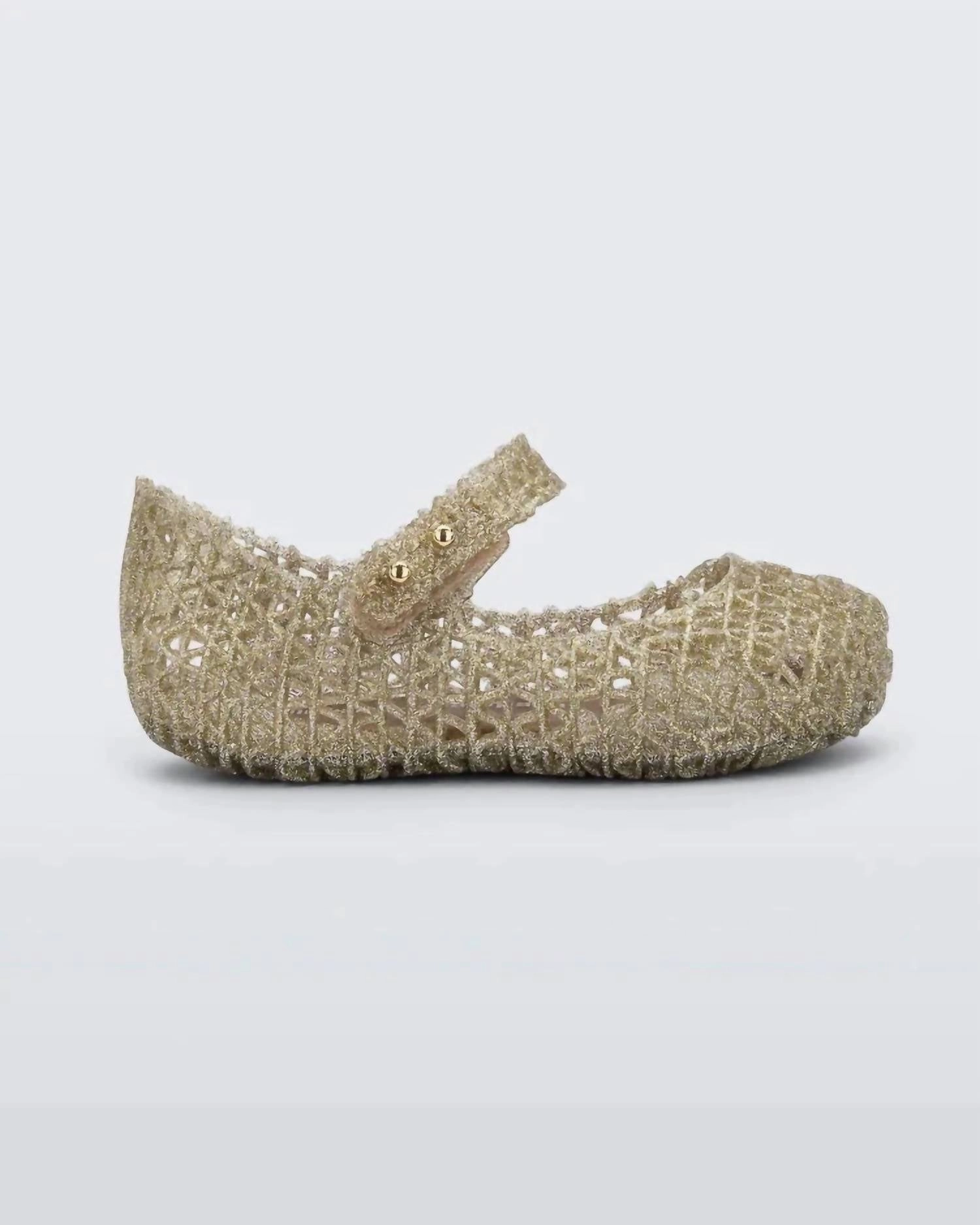 Chic Statement Girls' Campana Papel Flats In Gold Glitter