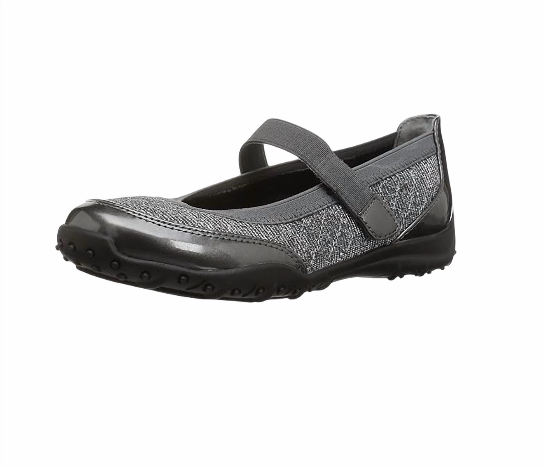 Girls Ada Mary Jane Flat In Pewter Slip On Elastic Gusset