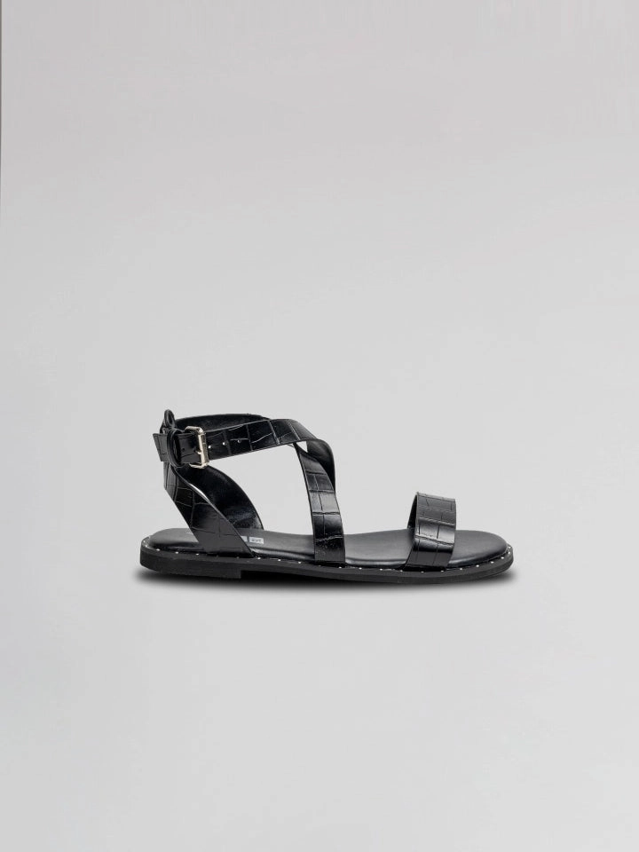 Fast Go All weather Girls Black Leather Strappy Sandals