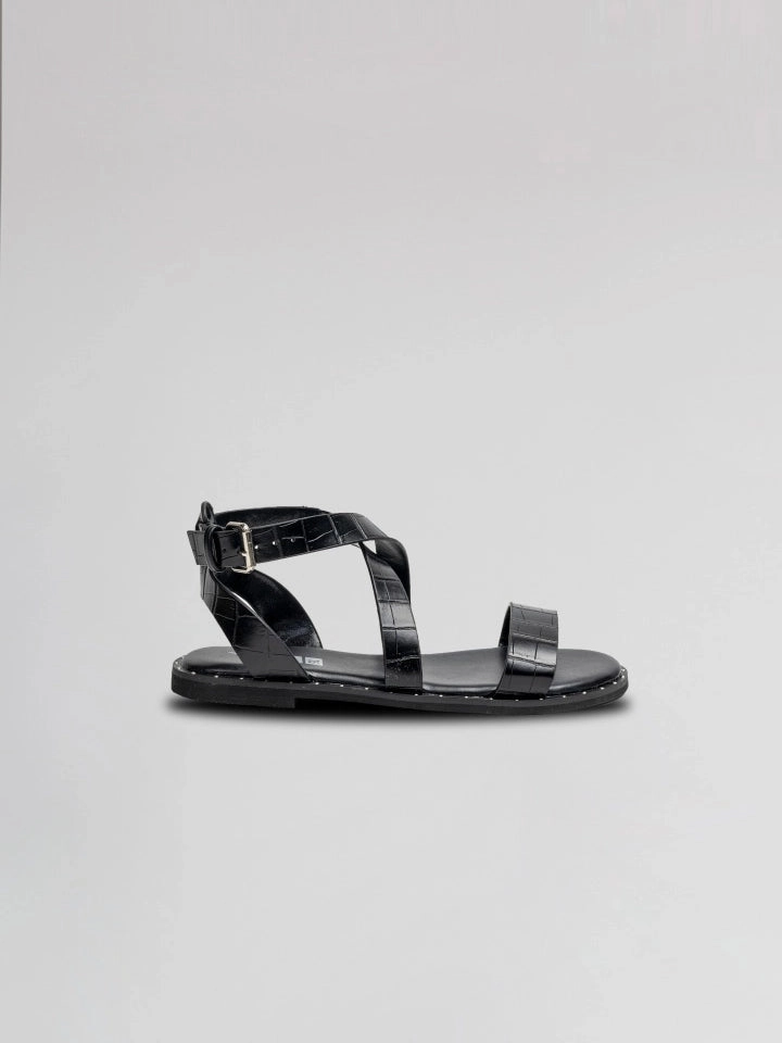 Girls Black Leather Strappy Sandals Thermoplastic Outsole