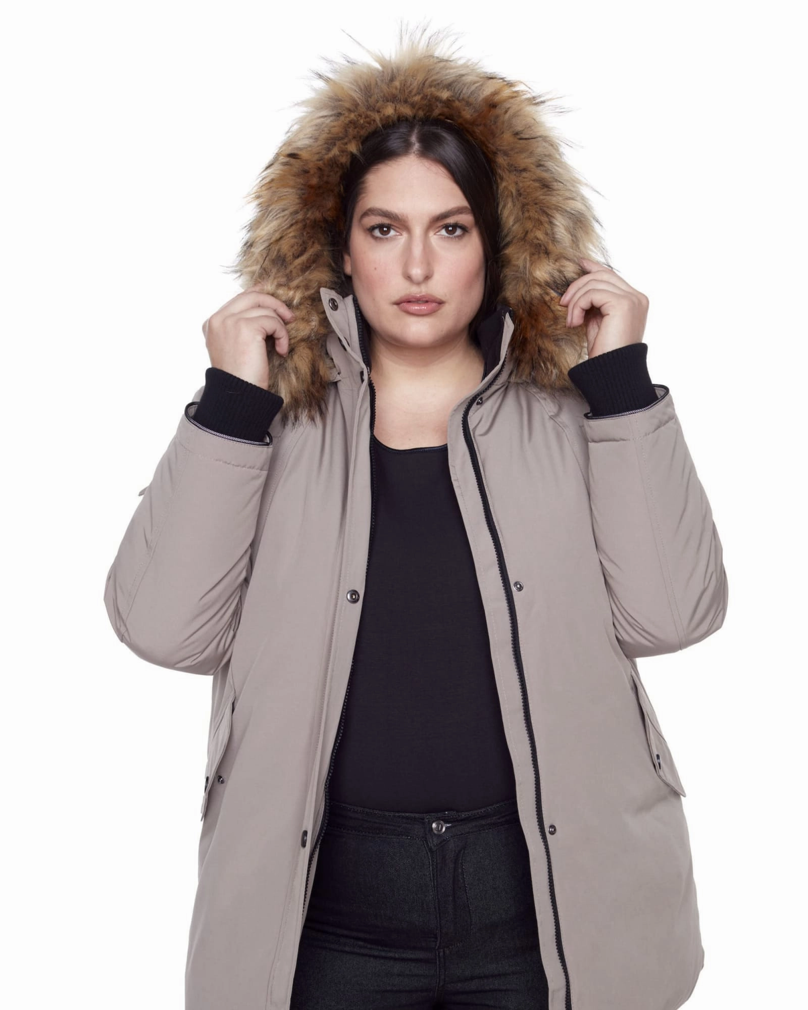 GLACIER | Vegan Down Recycled Parka Winter Jacket | Taupe ConvertibleCollar Streetwear Fashion