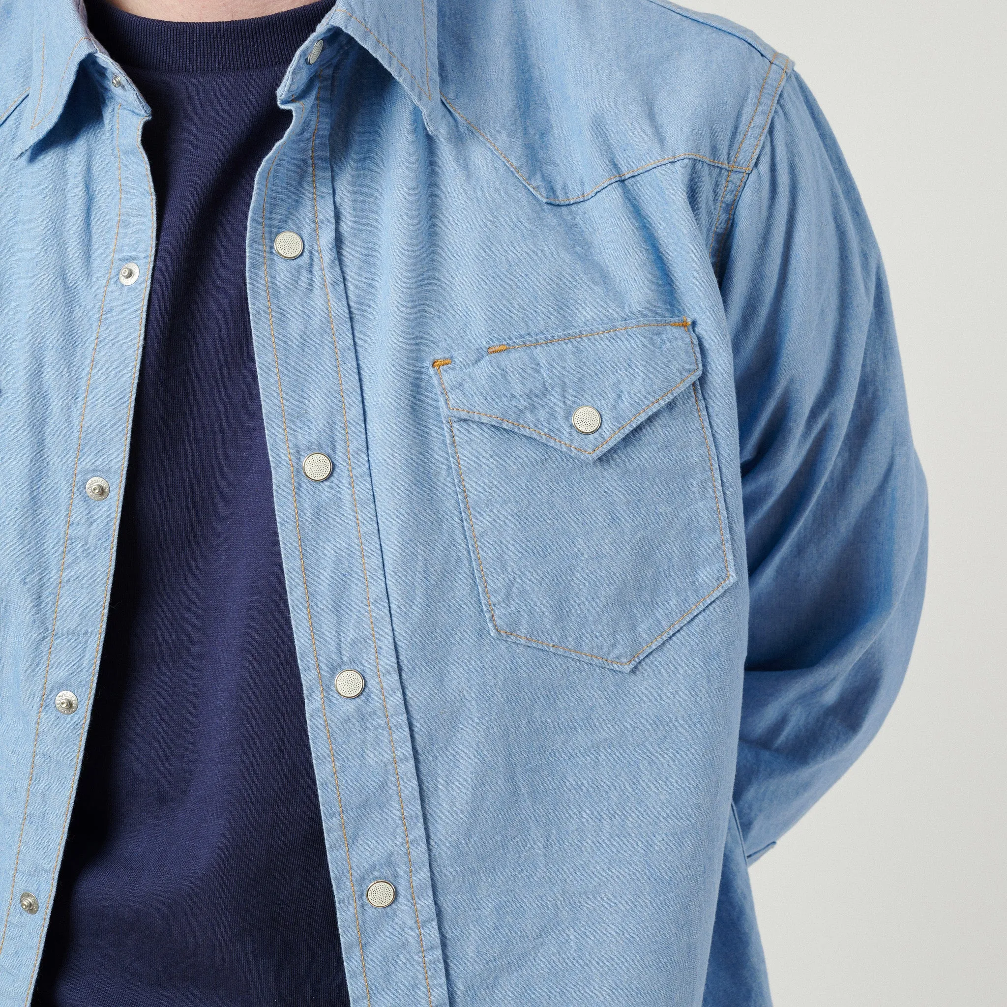 Adjustable Cuff Closure Dubbleworks Lot. 43001 Chambray Western Shirt - Sax Blue