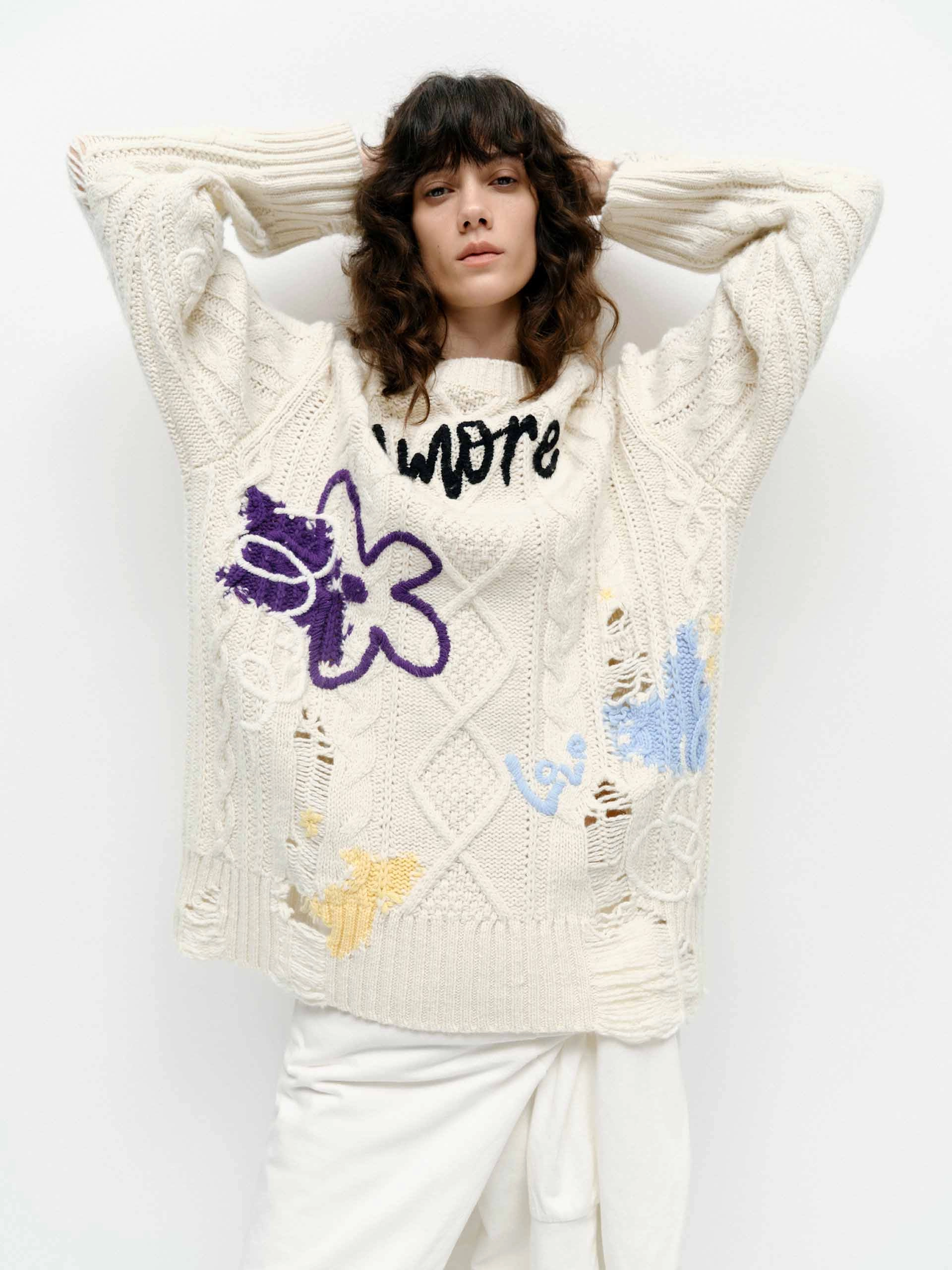 Graffiti Distressed Knit Sweater Effortless Warmth