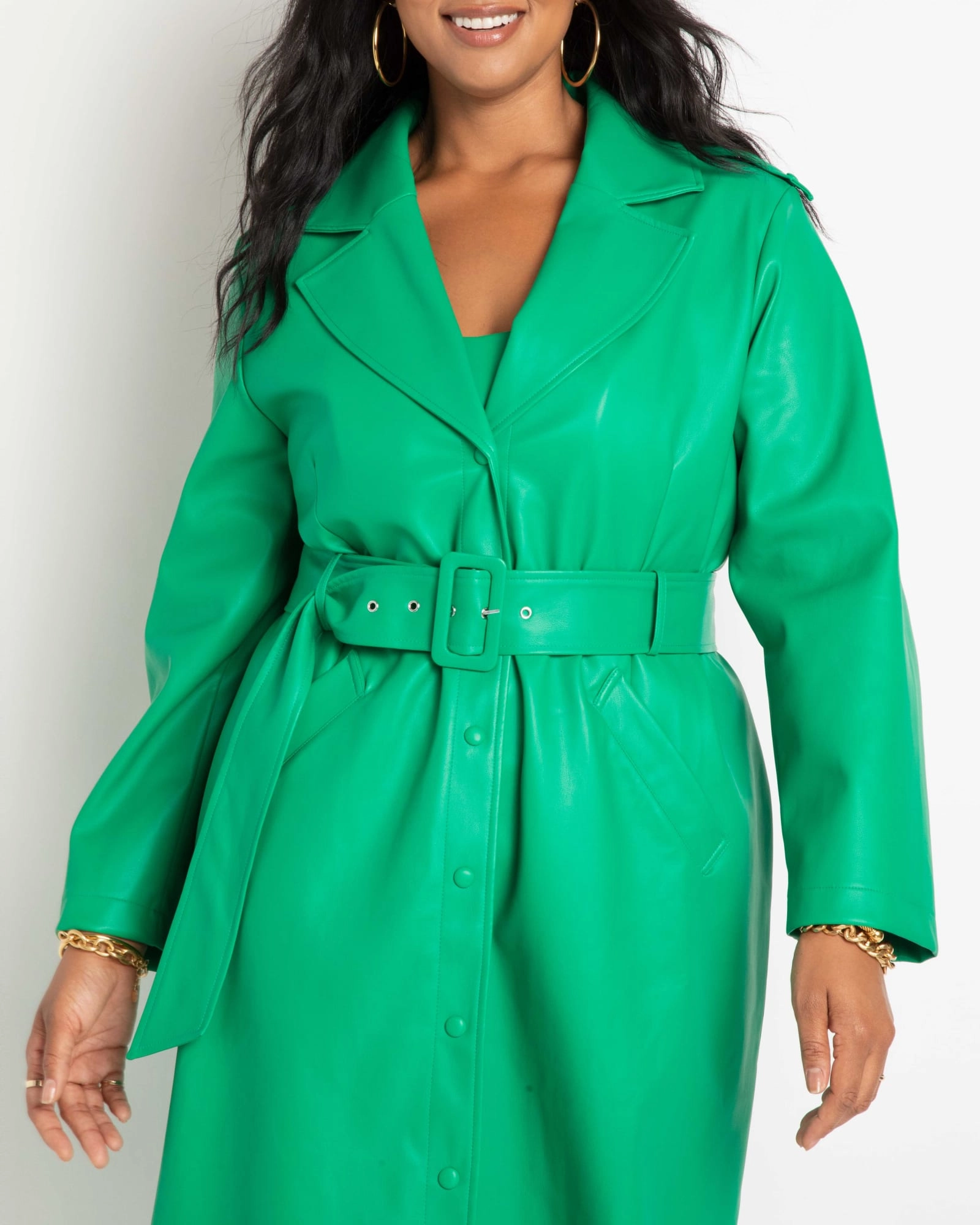 Urban Greta Belted Faux Leather Coat | Jolly Green
