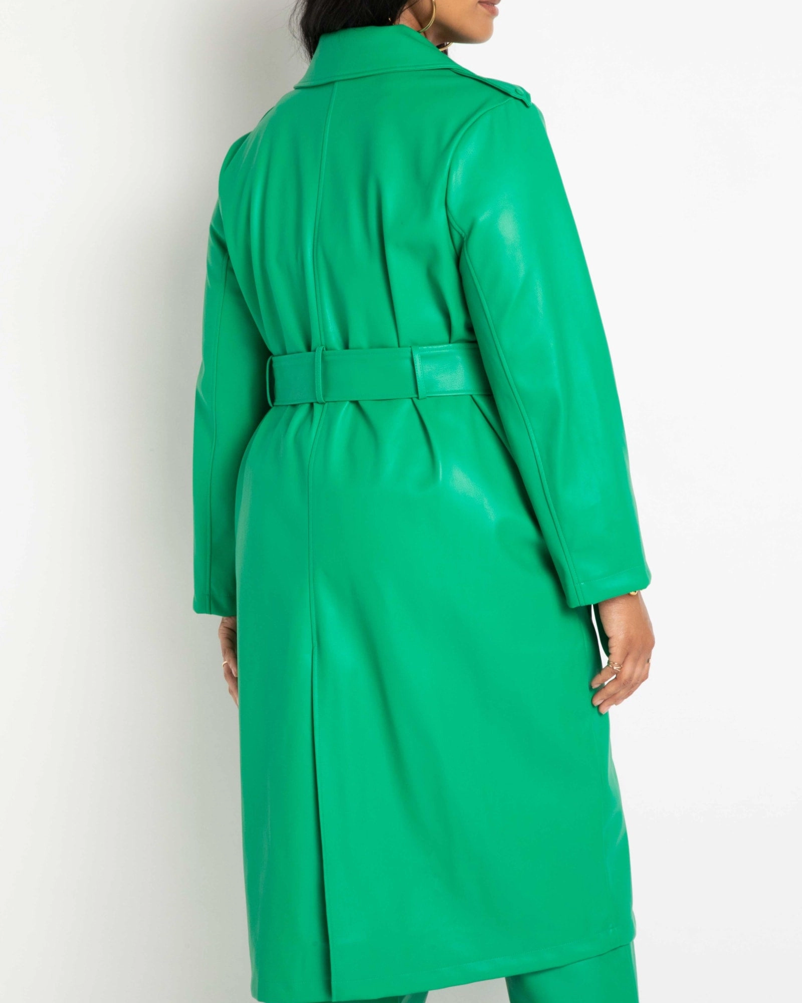 Airflow channels Greta Belted Faux Leather Coat | Jolly Green
