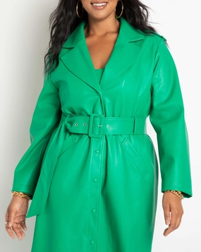 Urban Greta Belted Faux Leather Coat | Jolly Green