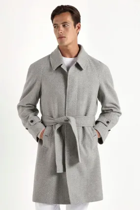Windproof Insulated Coat No Smell Grey herringbone raglan coat ?C Made in Italy