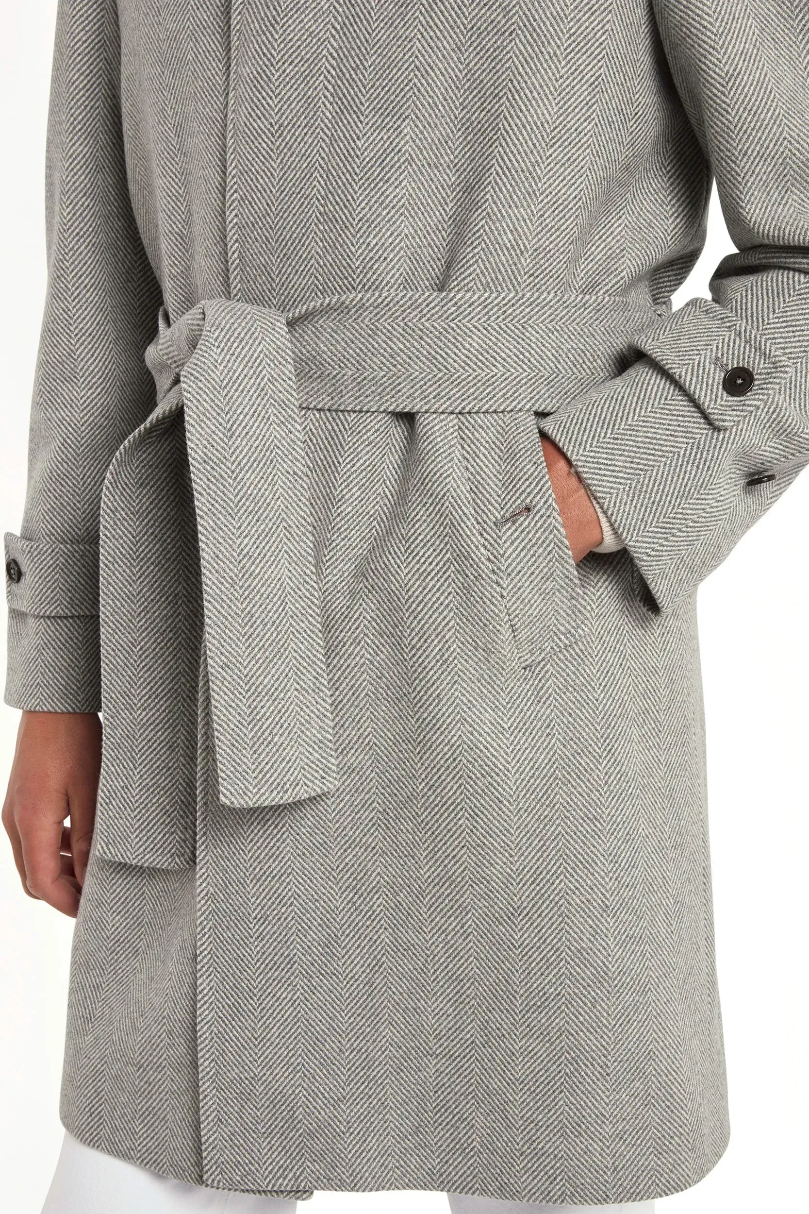 Grey herringbone raglan coat ?C Made in Italy Flexible Fit Glow In Dark Accents