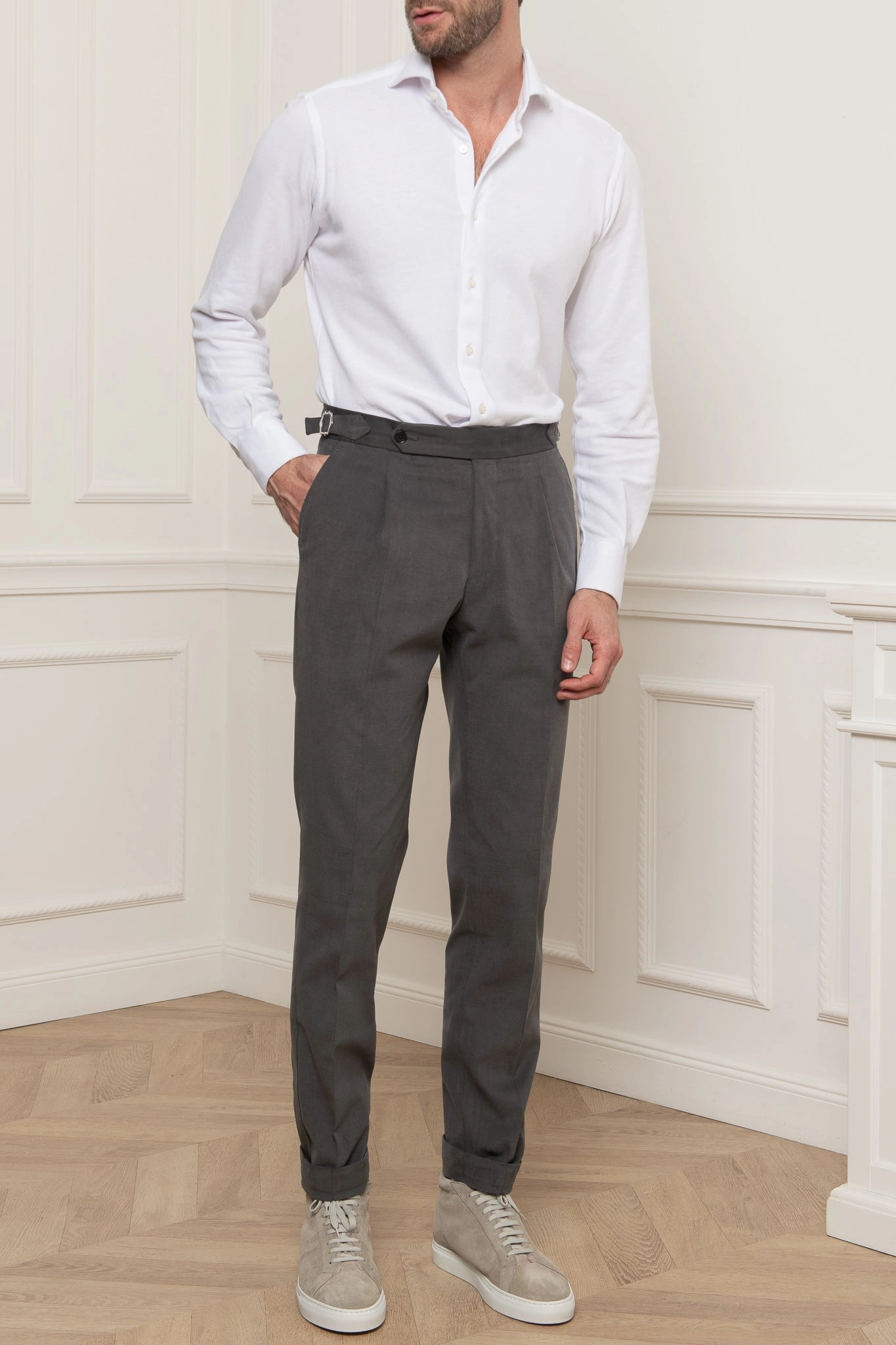 Active Motion Grey Cotton Biella Trousers  - Made in Italy