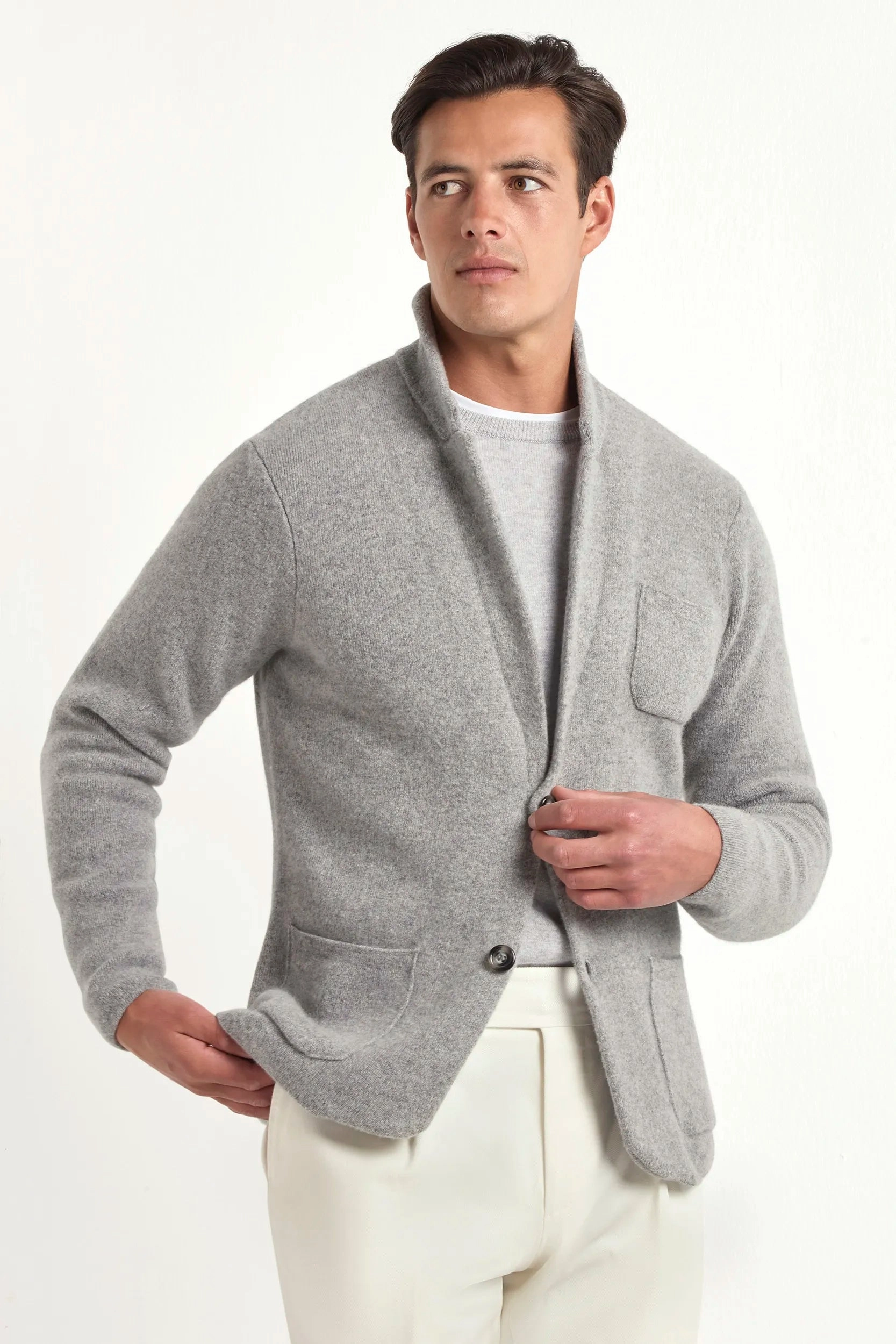Grey knitted jacket ?C wool and cashmere ?C Made in Italy Casual Outdoor Wear
