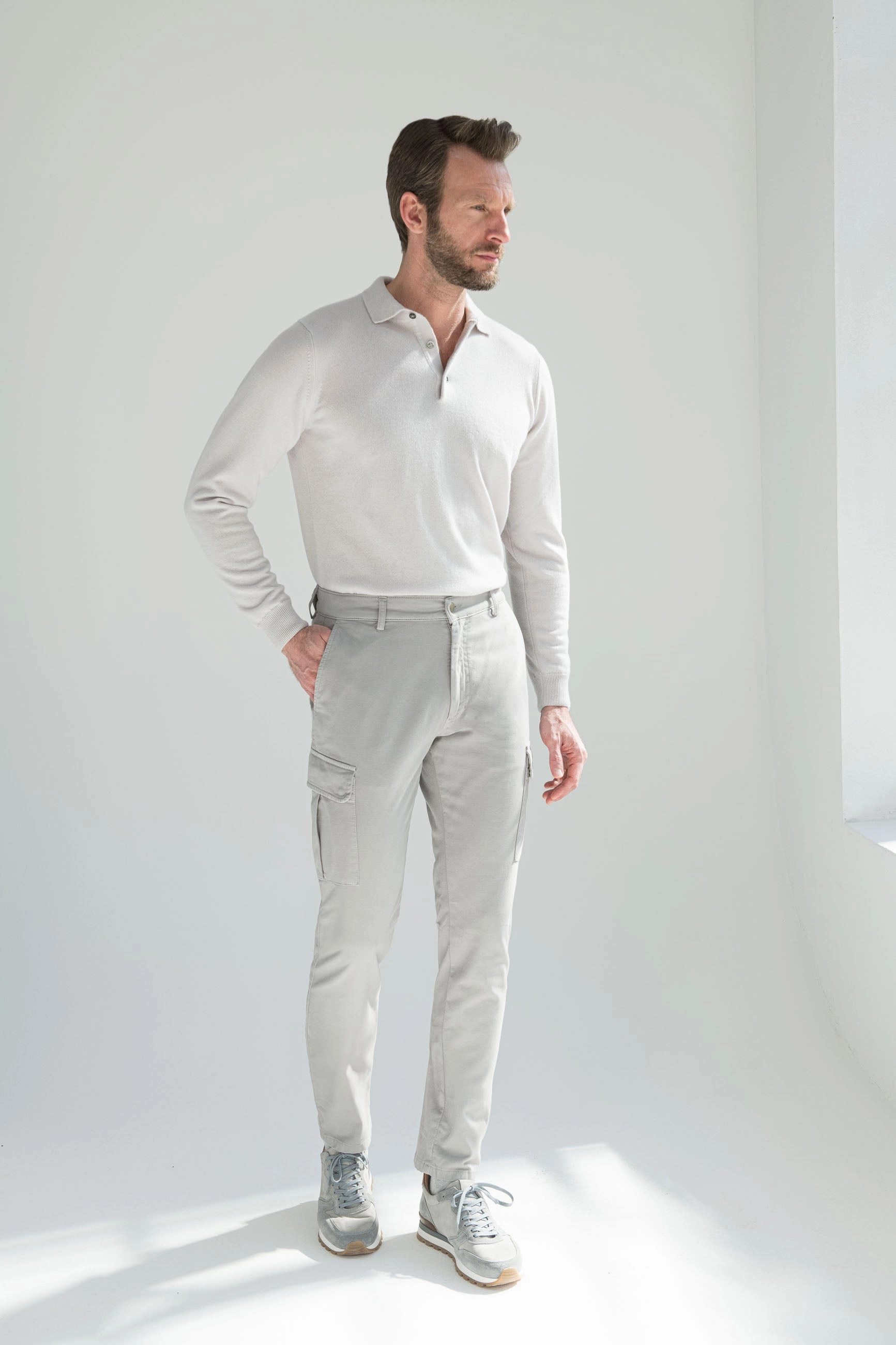 Grey stretch canvas cargo - Made in Italy Sporty Layer Active Fit