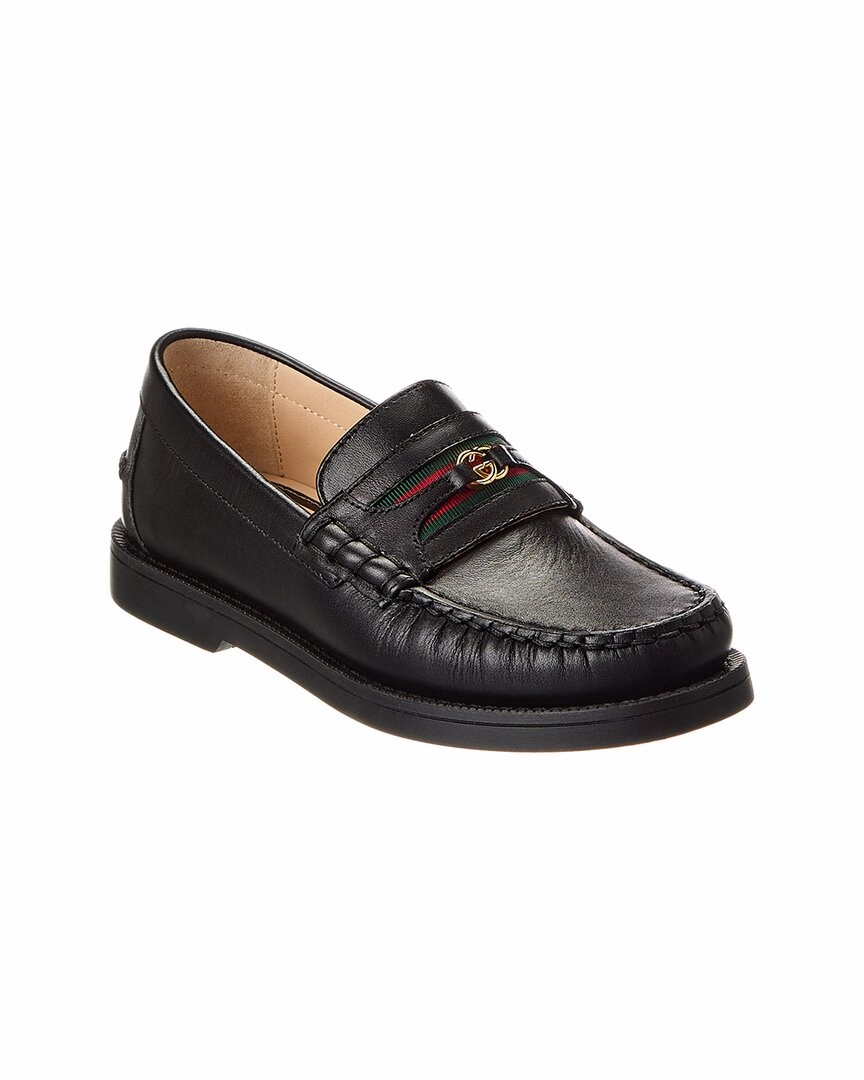 Gucci Web Leather Moccasin Flat Log Path