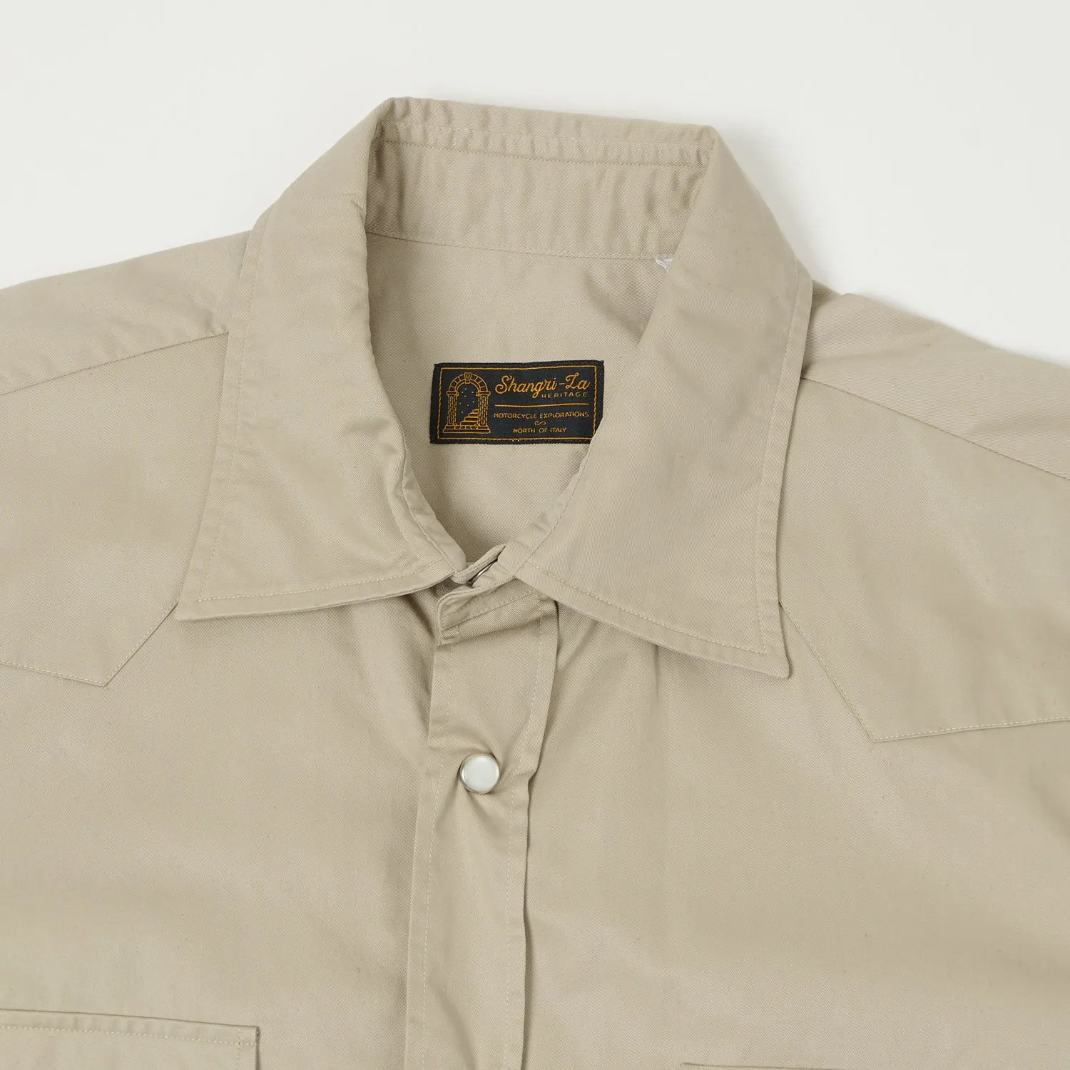 Shangri-La Heritage 'Gonzo' Gabardine Western Shirt - Beige Effortless Comfort
