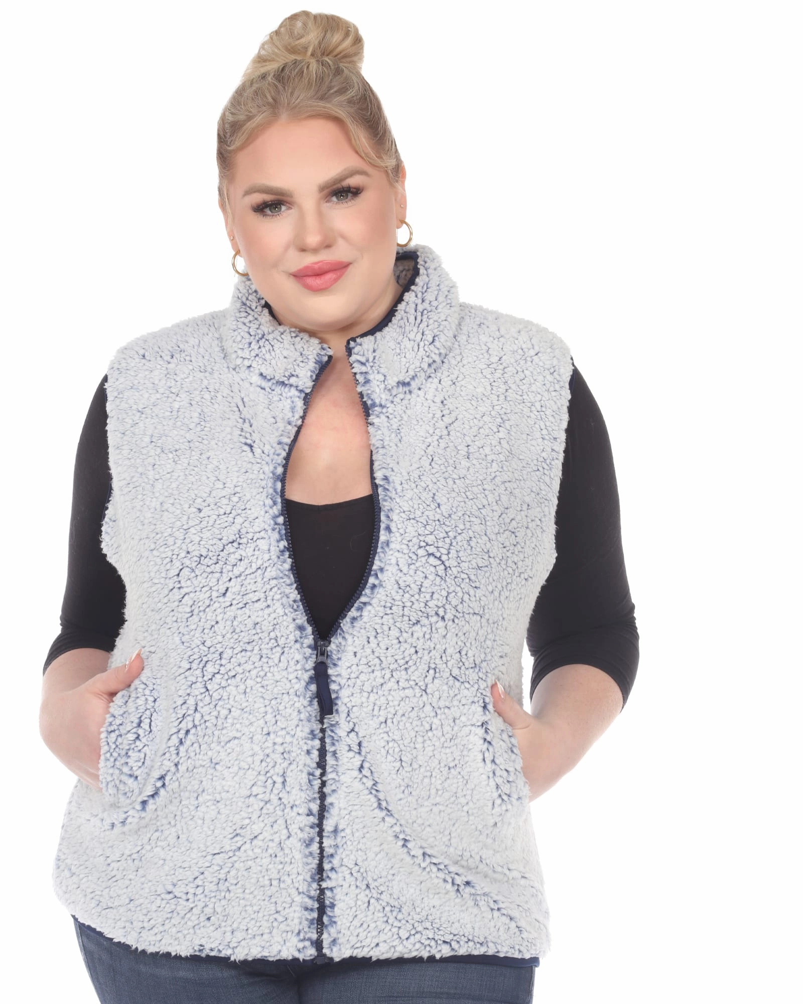 Zip up sherpa vest | Sheep Blue Dirt Repellent Surface suitable for stage shows