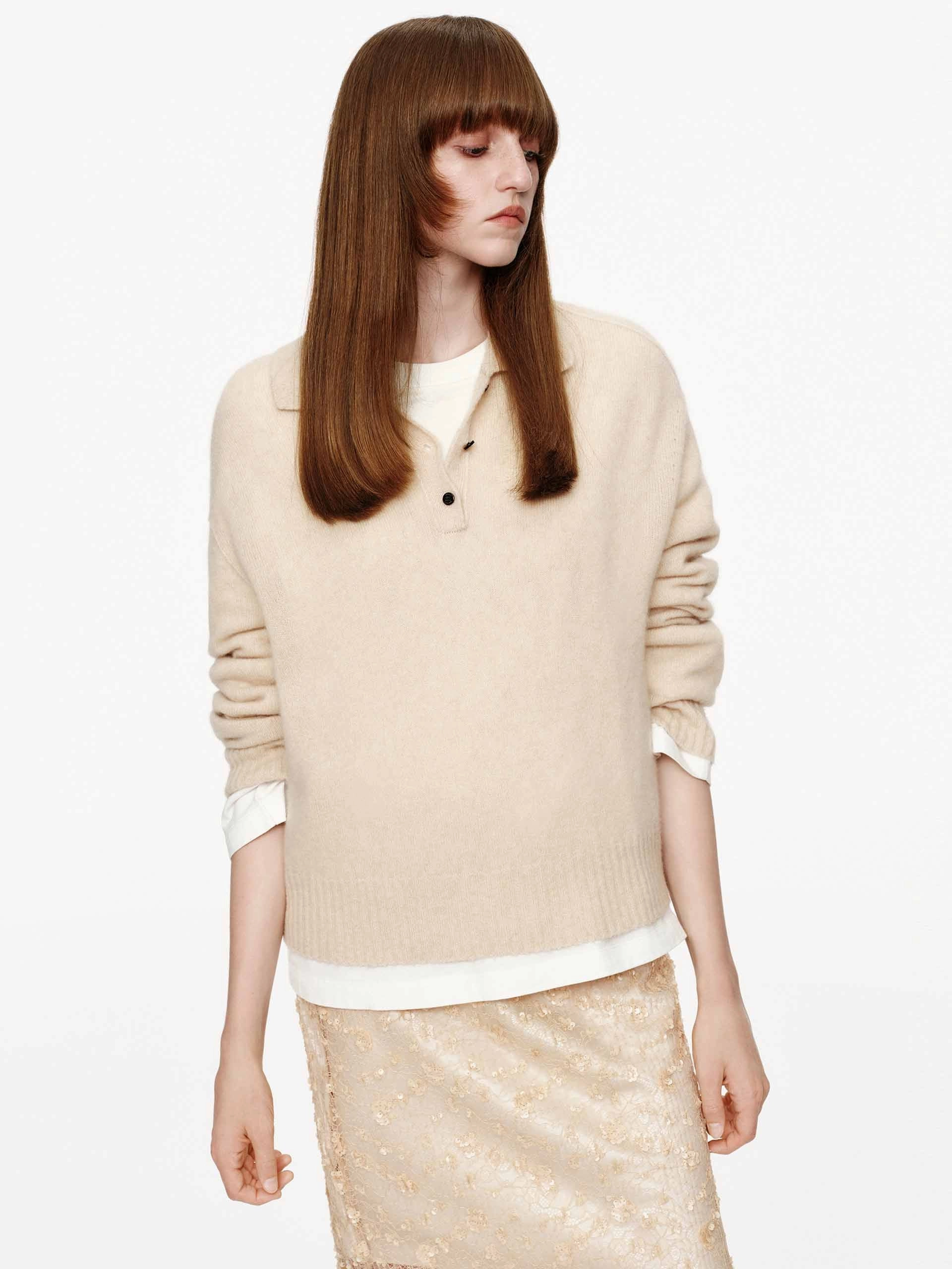 Half Button Knitted Sweater Elastic design Comfortable Knit