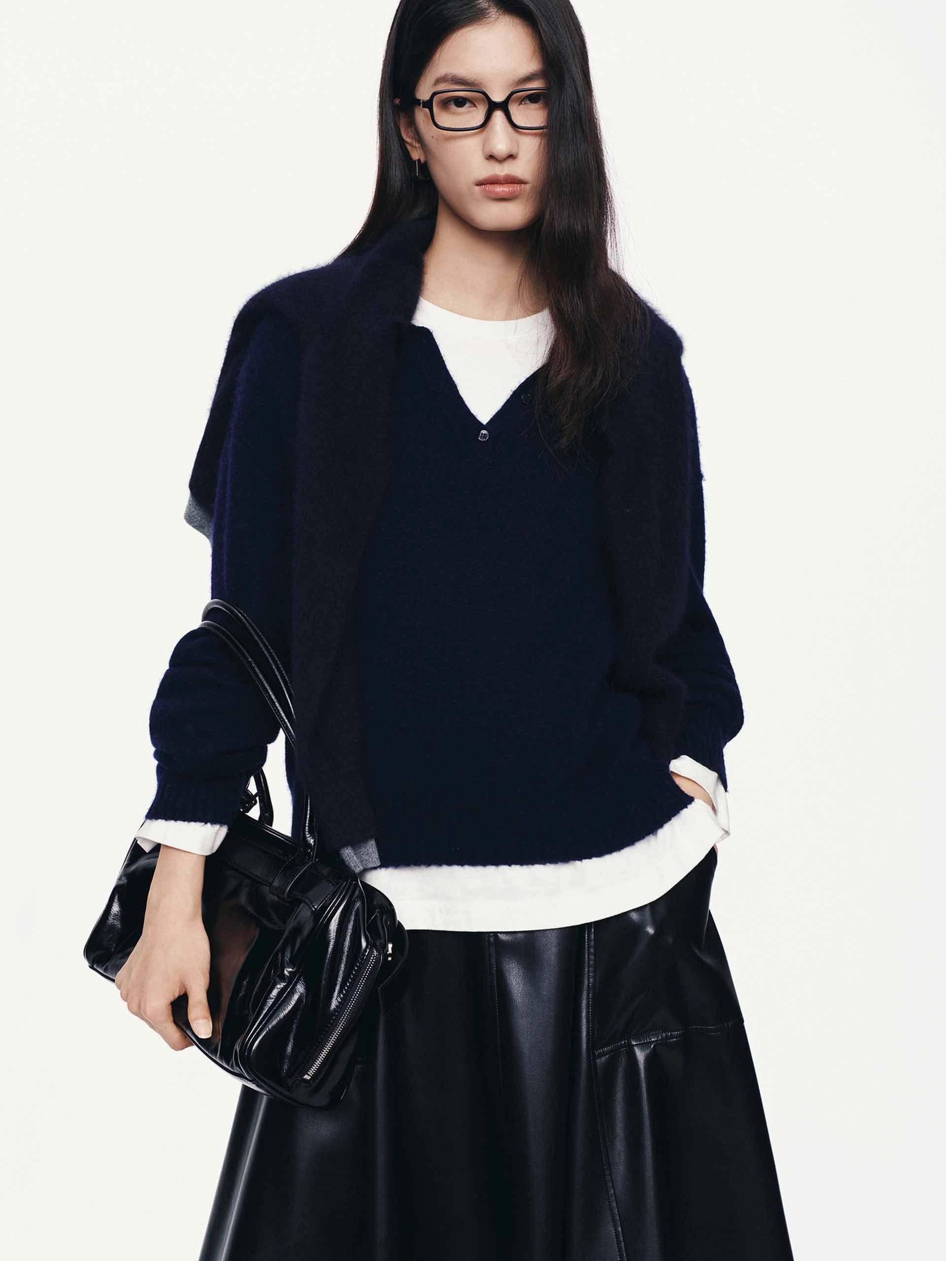 High Density Weave Half Button Knitted Sweater