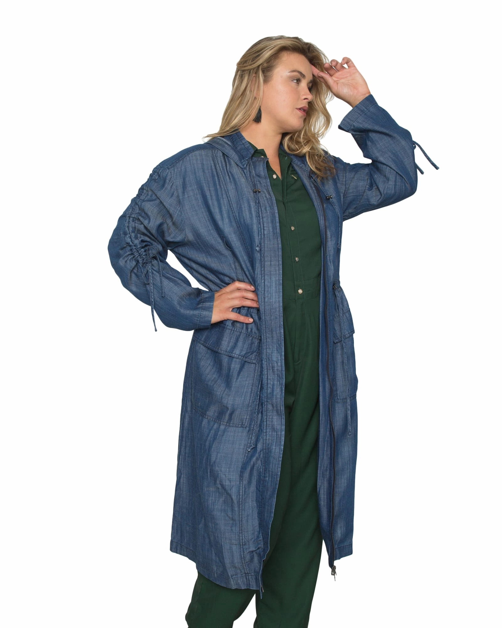 Harlow Hooded Long Anorak Jacket | Dark Indigo Double Layer Design Winter Shield