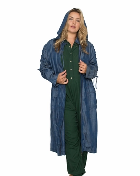 Harlow Hooded Long Anorak Jacket | Dark Indigo ElasticWaistband