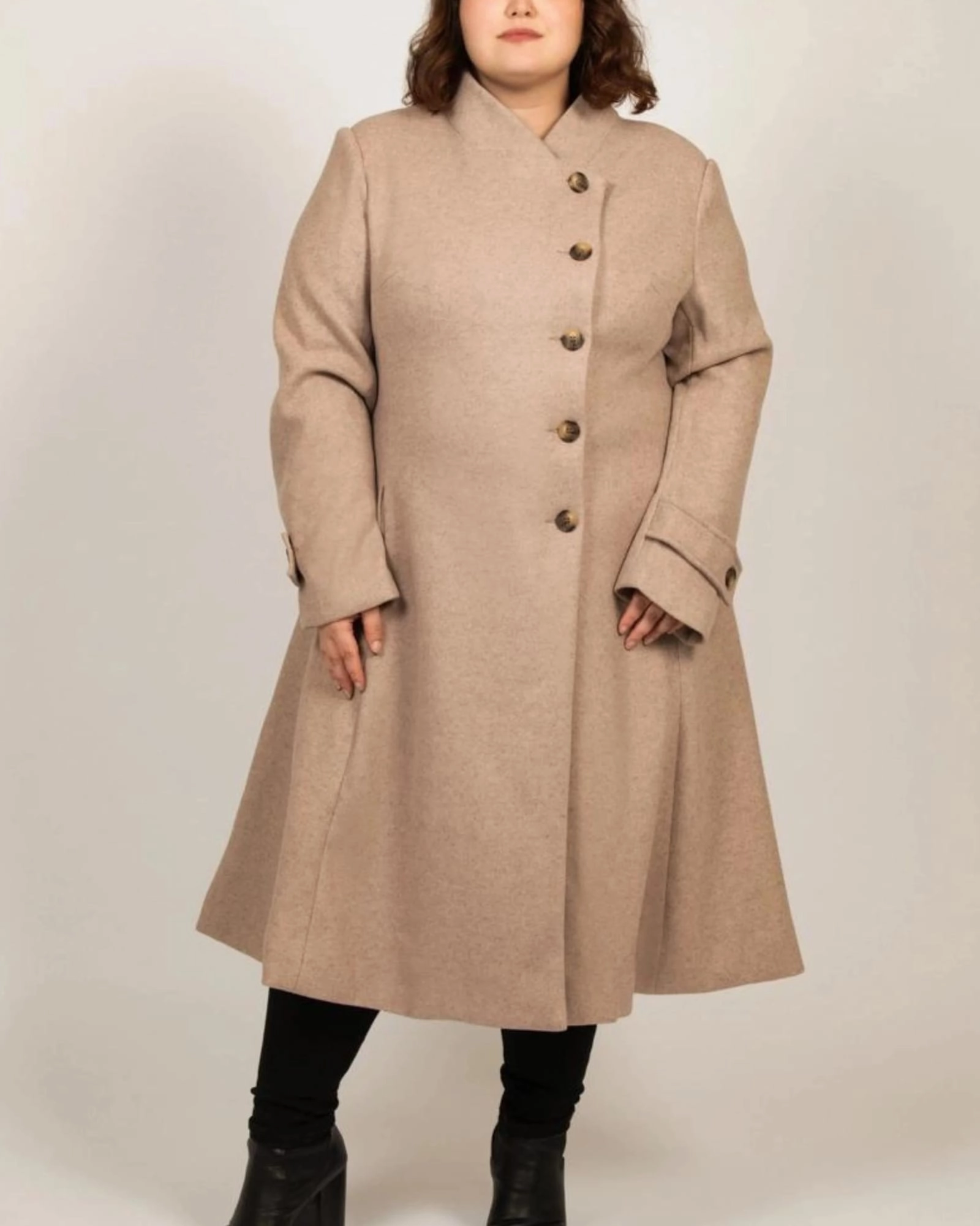 Harper Retro Flared Coat Side Buttons | Beige Durable Material Stretch Enhanced Mobility