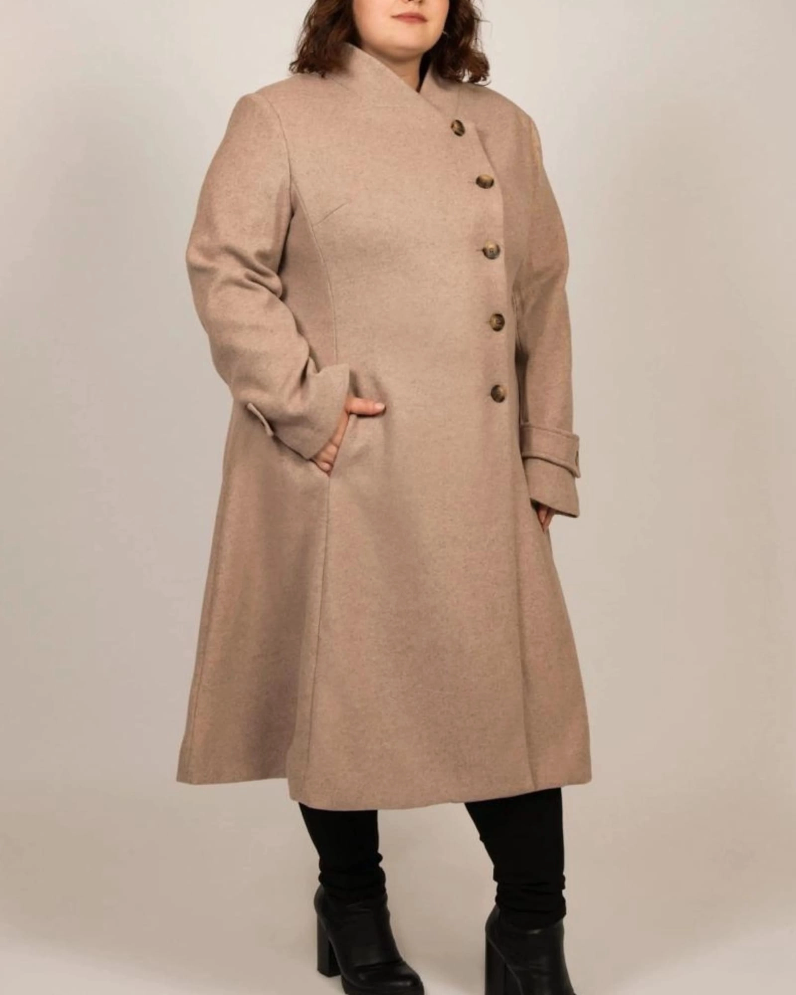 popular among teenagers Minimalist Style Harper Retro Flared Coat Side Buttons | Beige