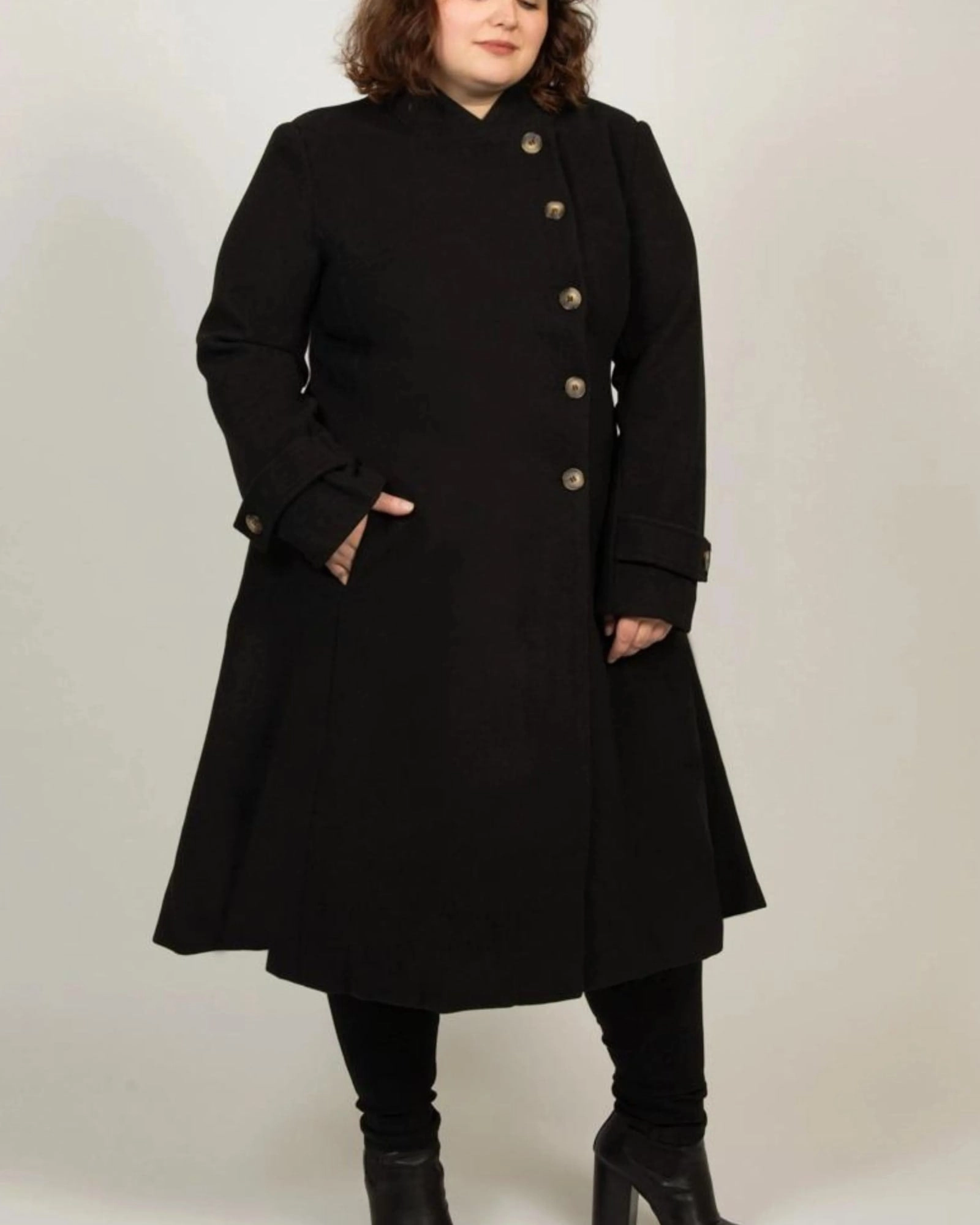 Secure Storage Harper Retro Flared Coat Side Buttons | Black