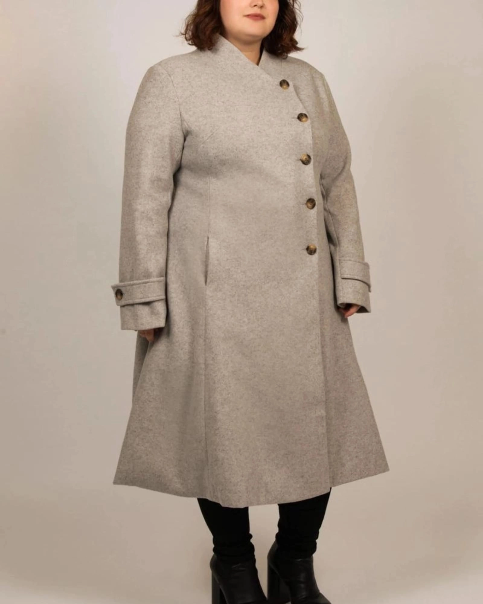 Resistant Shell Harper Retro Flared Coat Side Buttons | Grey