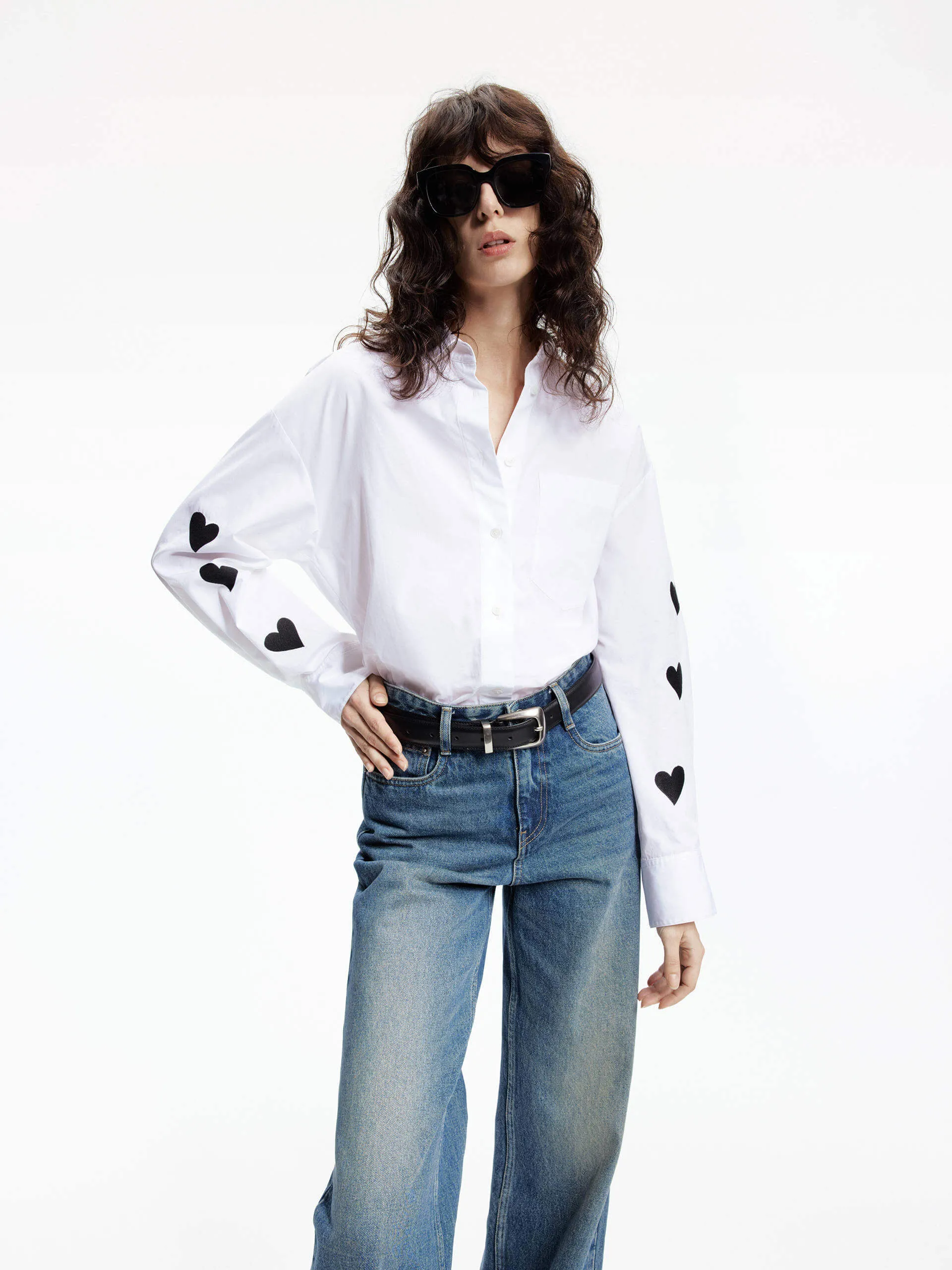 Eco-Friendly Fabric Polka Dot Heart Pattern Cotton Shirt