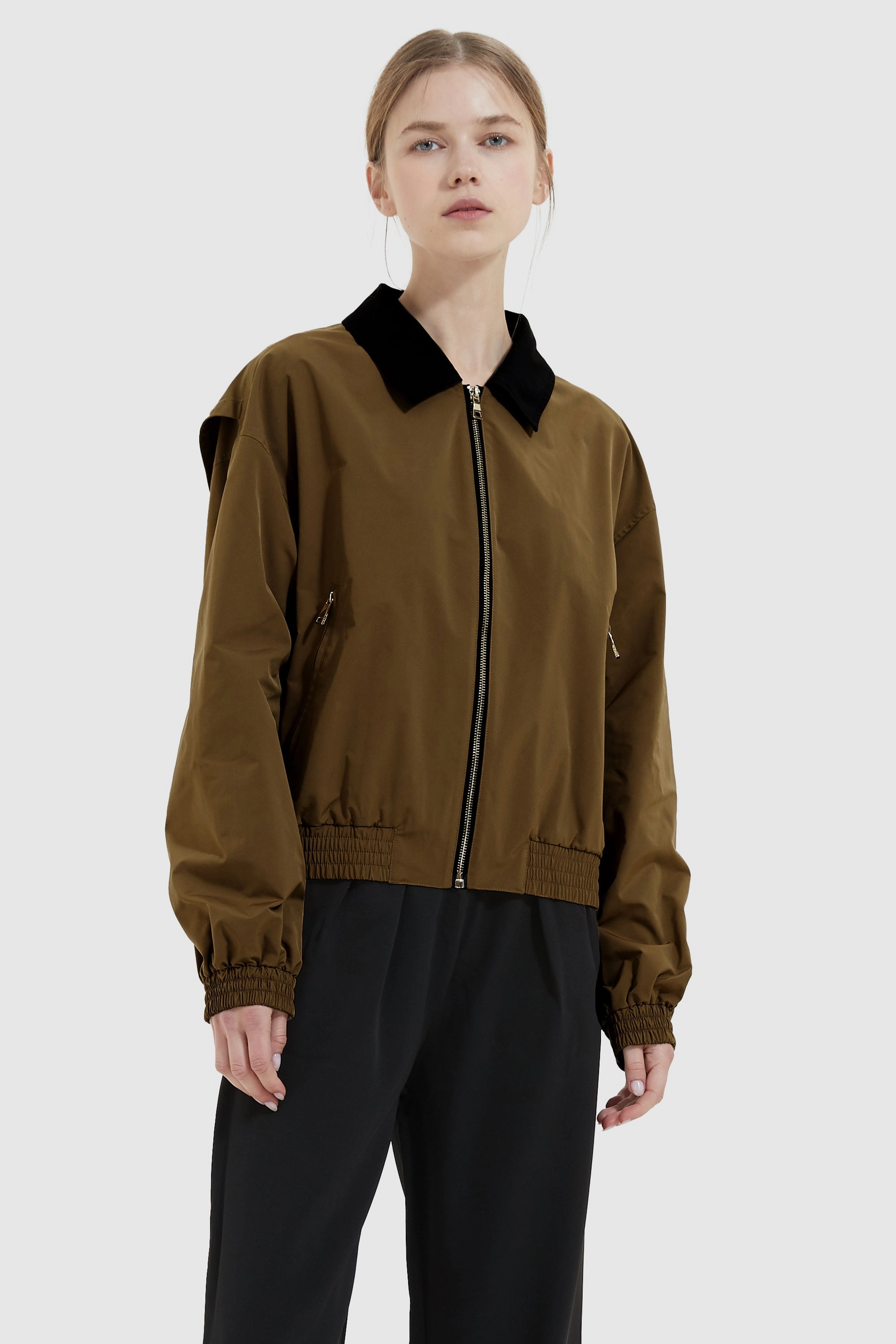 Collared Bomber Jacket TearResistantOuter Classic Casual Look